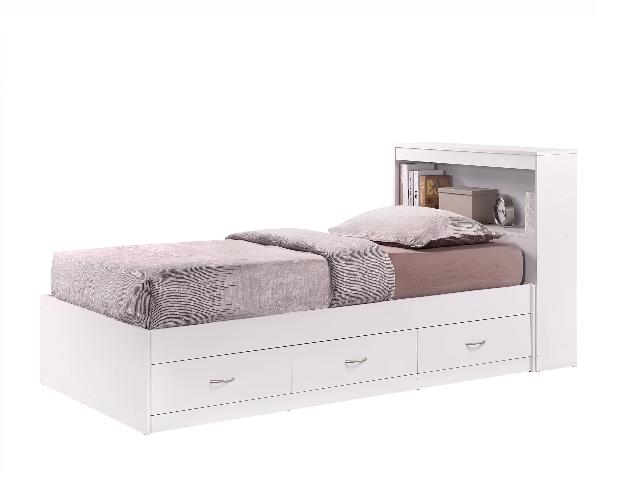 Hodedah Twin-Size Captain Bed with 3-Drawers and Headboard in White - Image 13