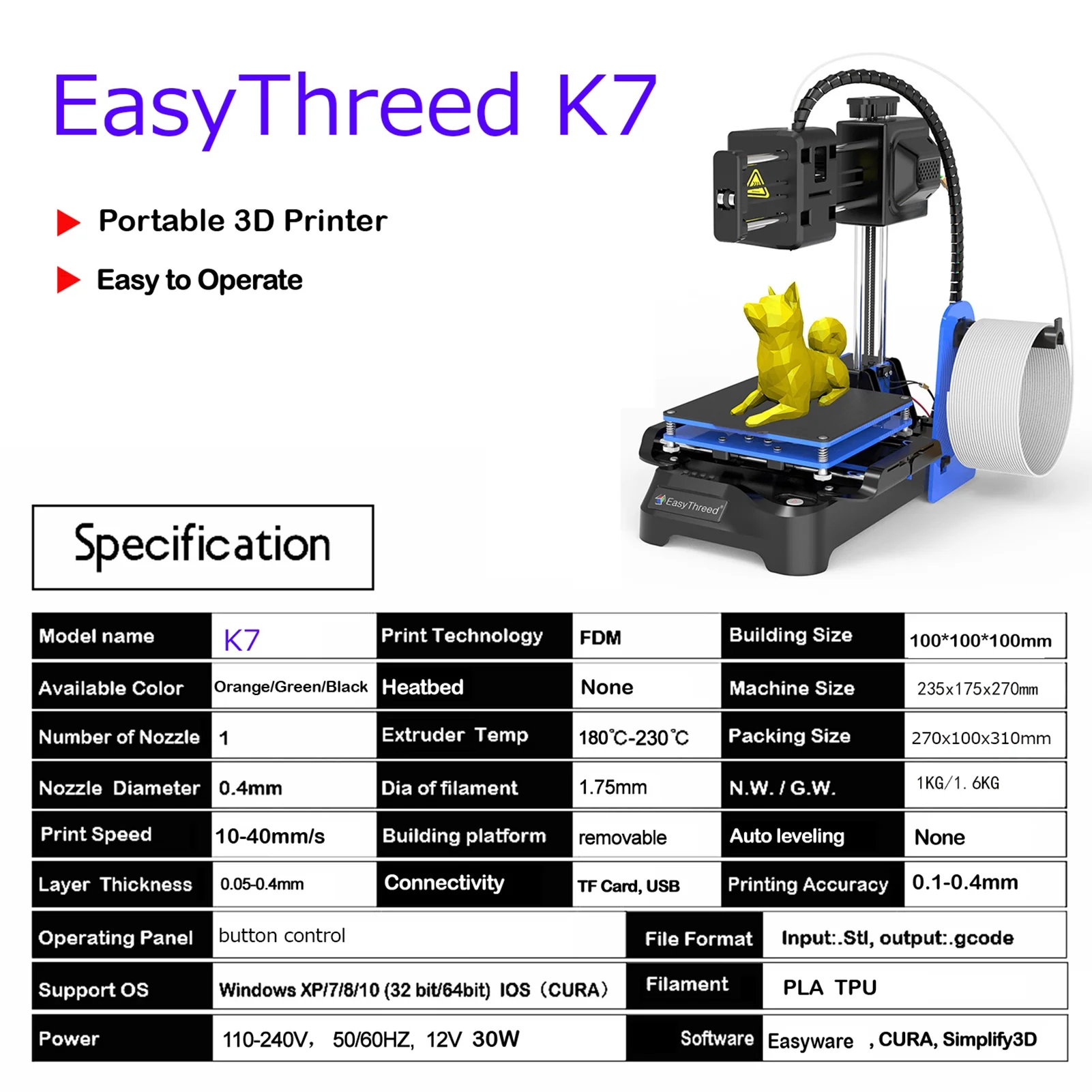 EasyThreed K7 3D Printer High Precision Desktop Mini 3D Printing Machine for Kids Teens Beginners Student, Print Size 100x100x100mm