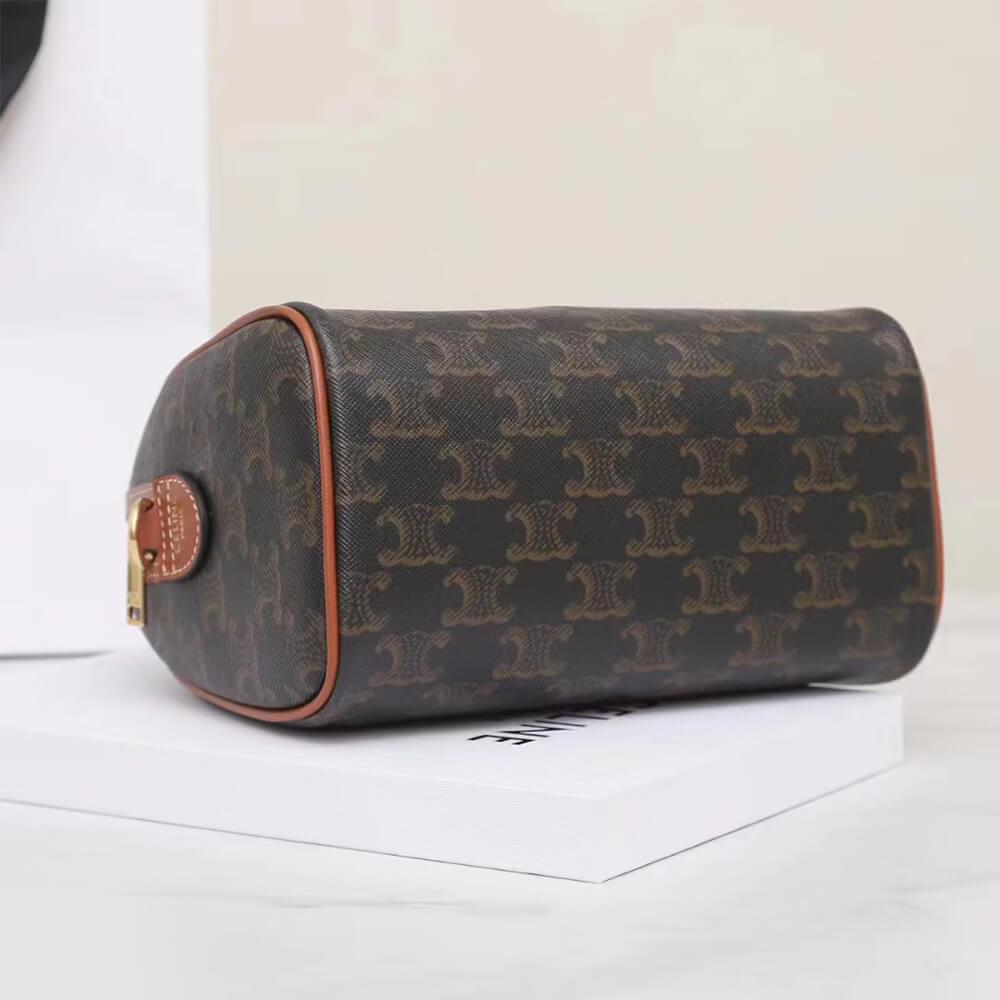 Celine Small Boston Bag in Triomphe Canvas and calfskin1:1High-quality replica