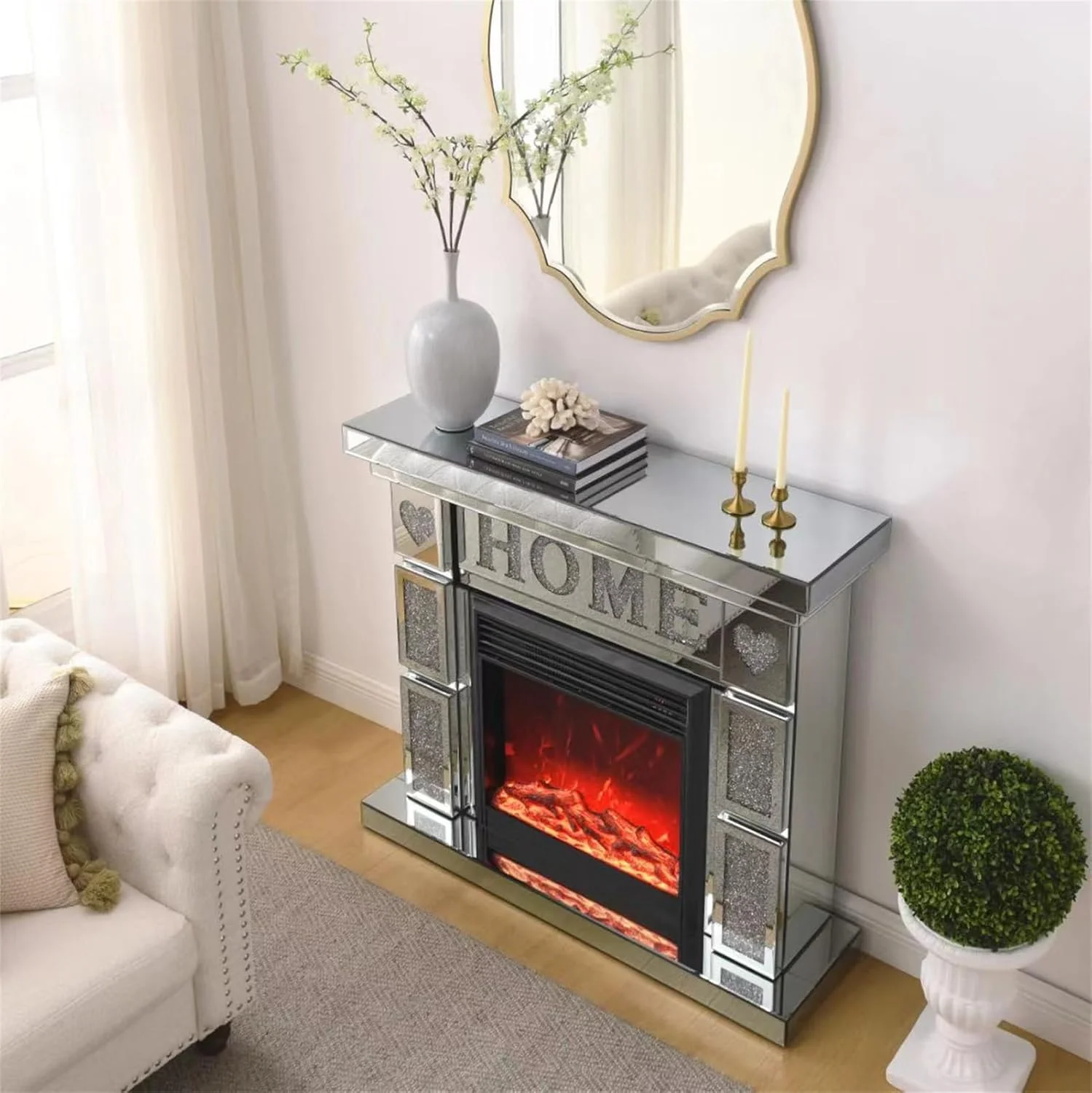 IKIFLY 47.24L x 41.33 H Mirrored Electric Fireplace - Image 21