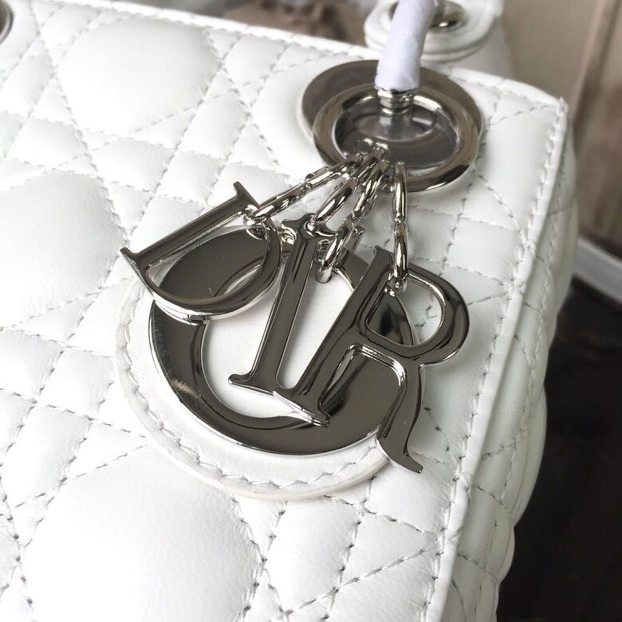 Christian Dior Mini Lady Dior Bag White Chain Silver Hardware For Women 17cm/6.5in CD1:1High-quality replica