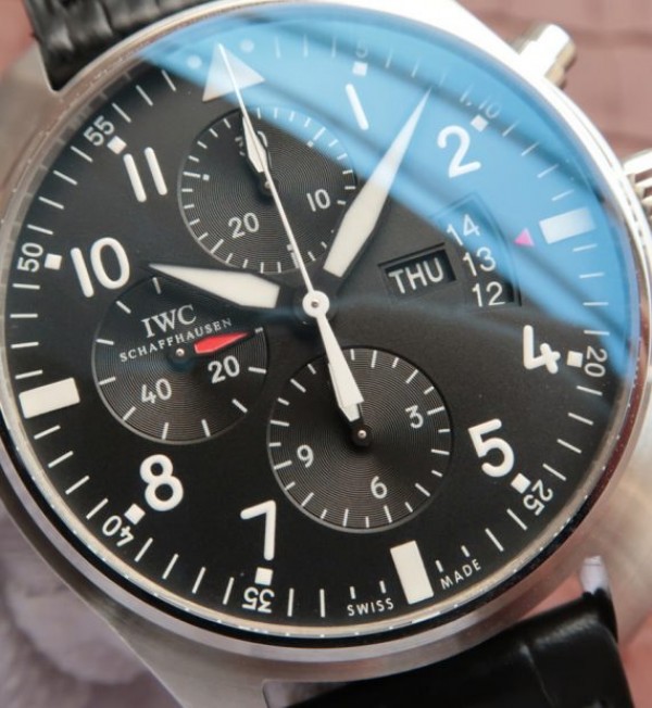 Replica IWC Pilot  Chrono IW377701 Black Dial Leather Strap - Top club