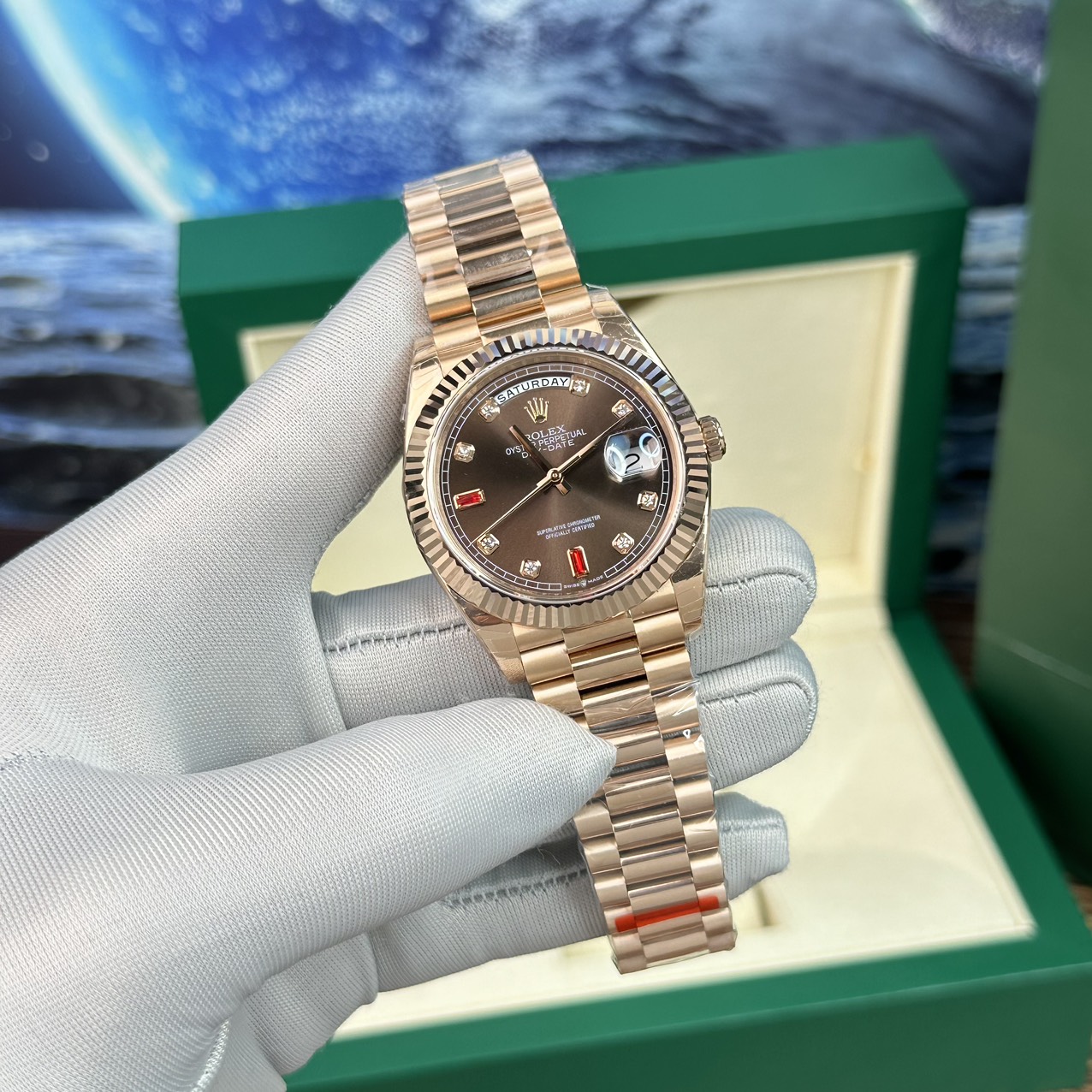 Rolex Day-Date Replica Watch With Red Ruby Dial EW Factory 40mm - Elite Watch Atelier