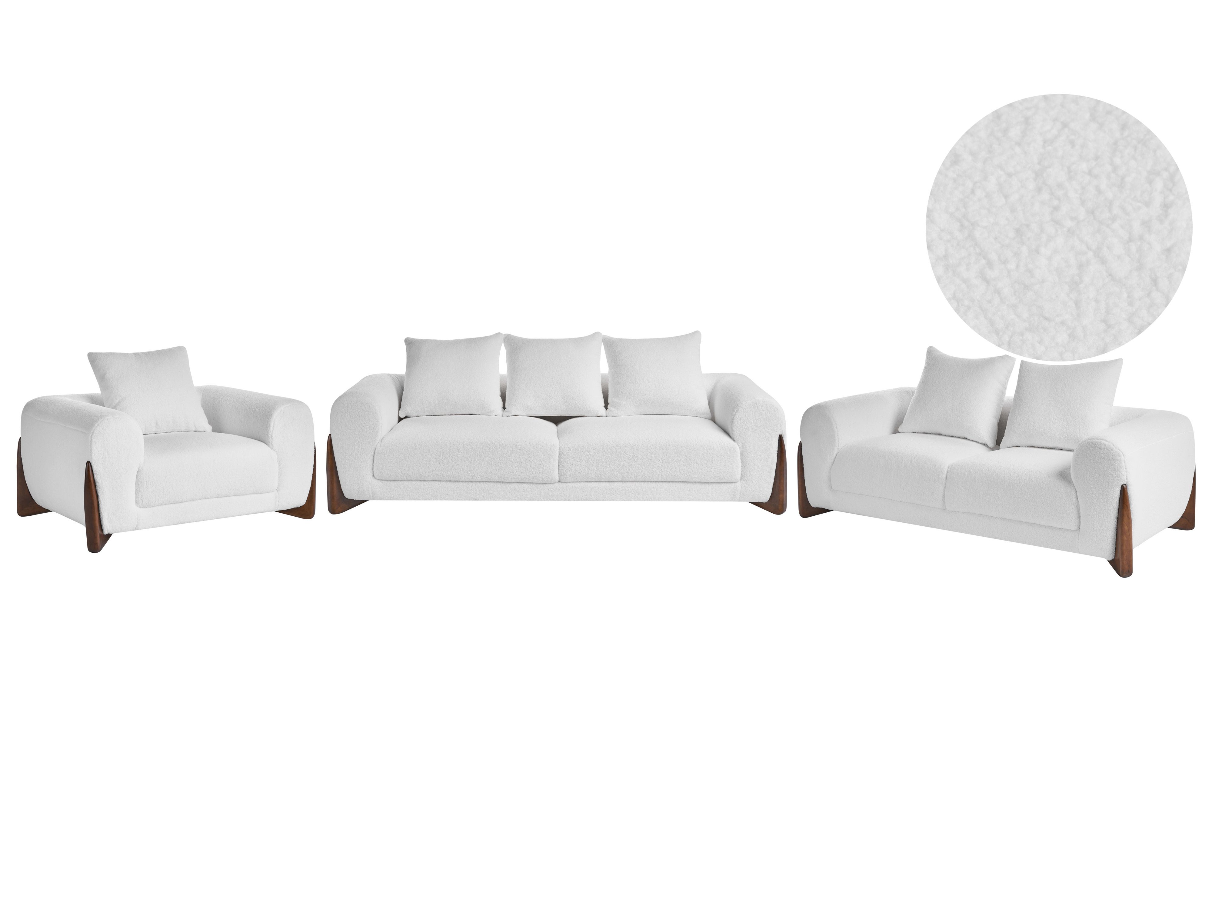 Living Room Set 6 Seater VINLIDEN Boucle White