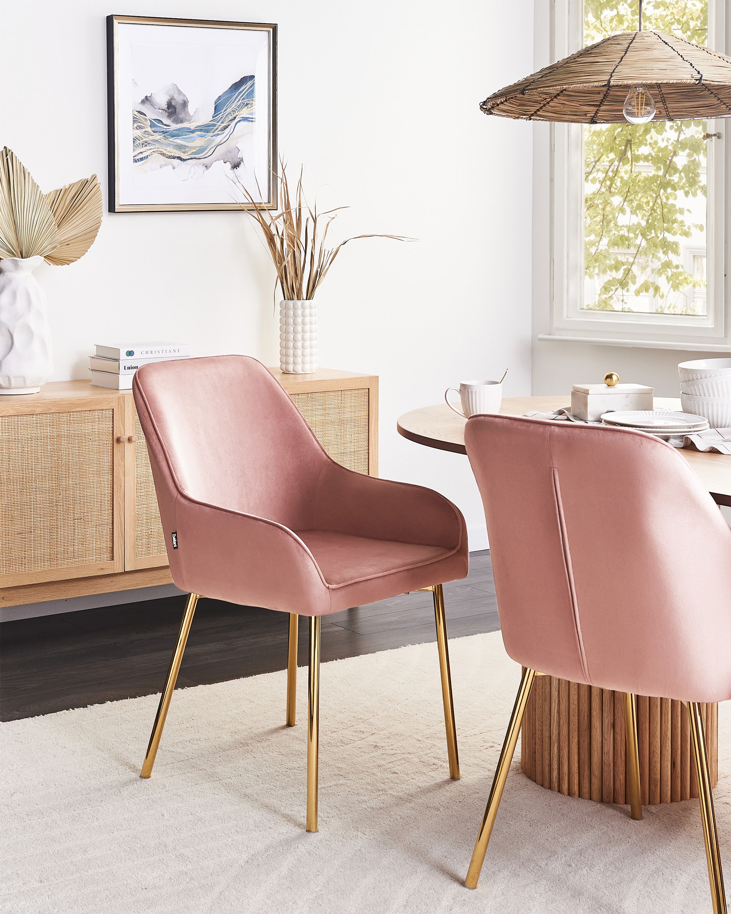 Set of 2 Dining Chairs LOVERNA Velvet Pink