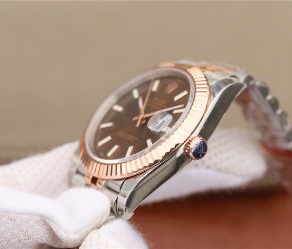 Replica Rolex DateJust 41mm 126331 RG Wrapped Brown Dial SS/RG SS Bracelet A3235 - Elite Watch Atelier
