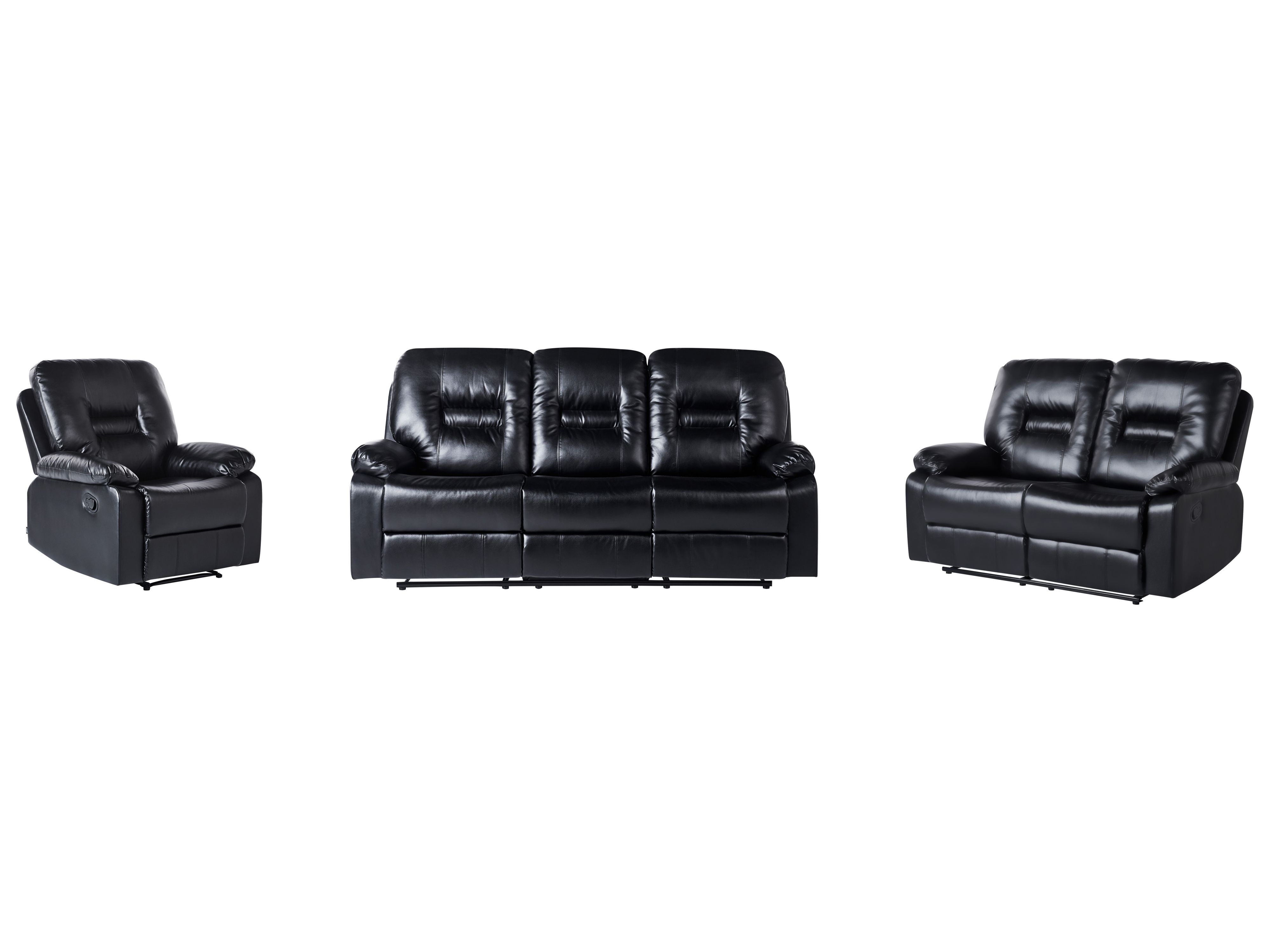 Manual Recliner Living Room Set 6 Seater BERGEN Faux Leather Black