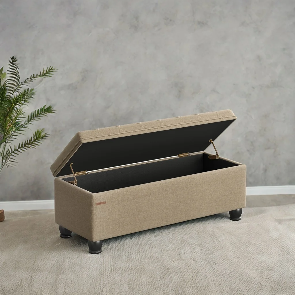 SONGMICS 46.5" Storage Ottoman Bench Storage Bench Bedroom Bench 330lb Load Capacity Solid Wood Legs Light Gray - Image 65