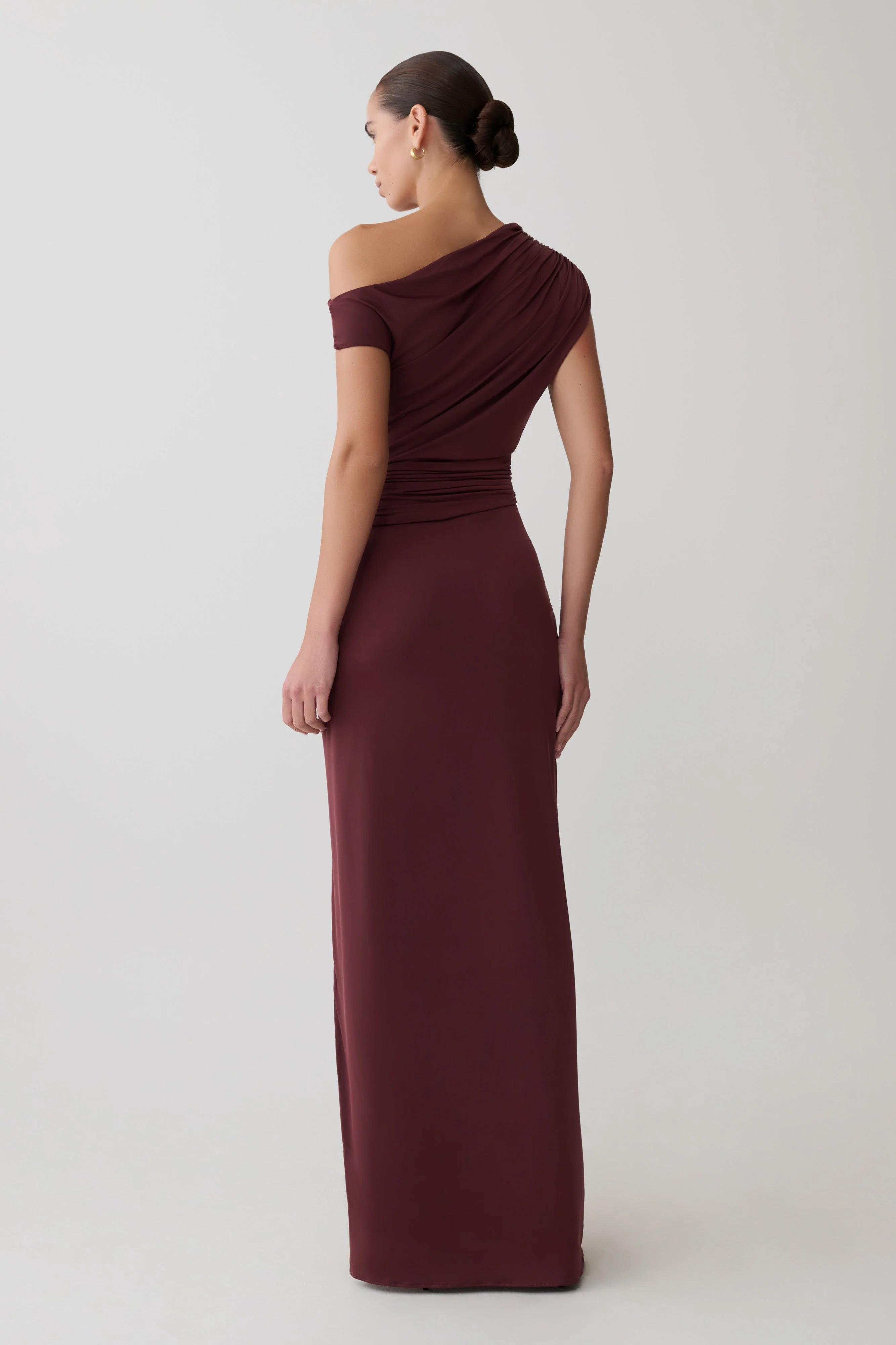 Alyn Off Shoulder Draped Maxi Dress - Dark Plum