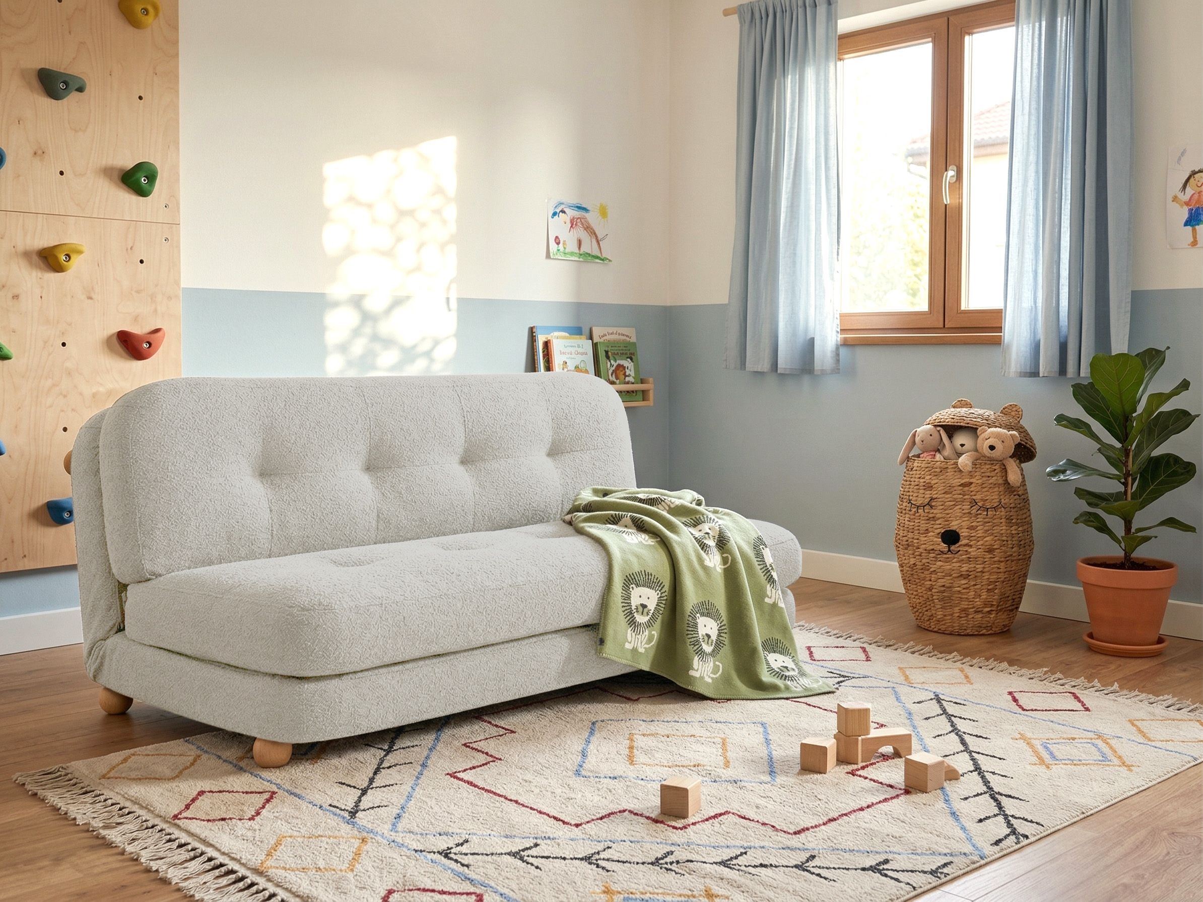 Sofa Bed 2 Seater ESBJERG Faux Linen Off-White