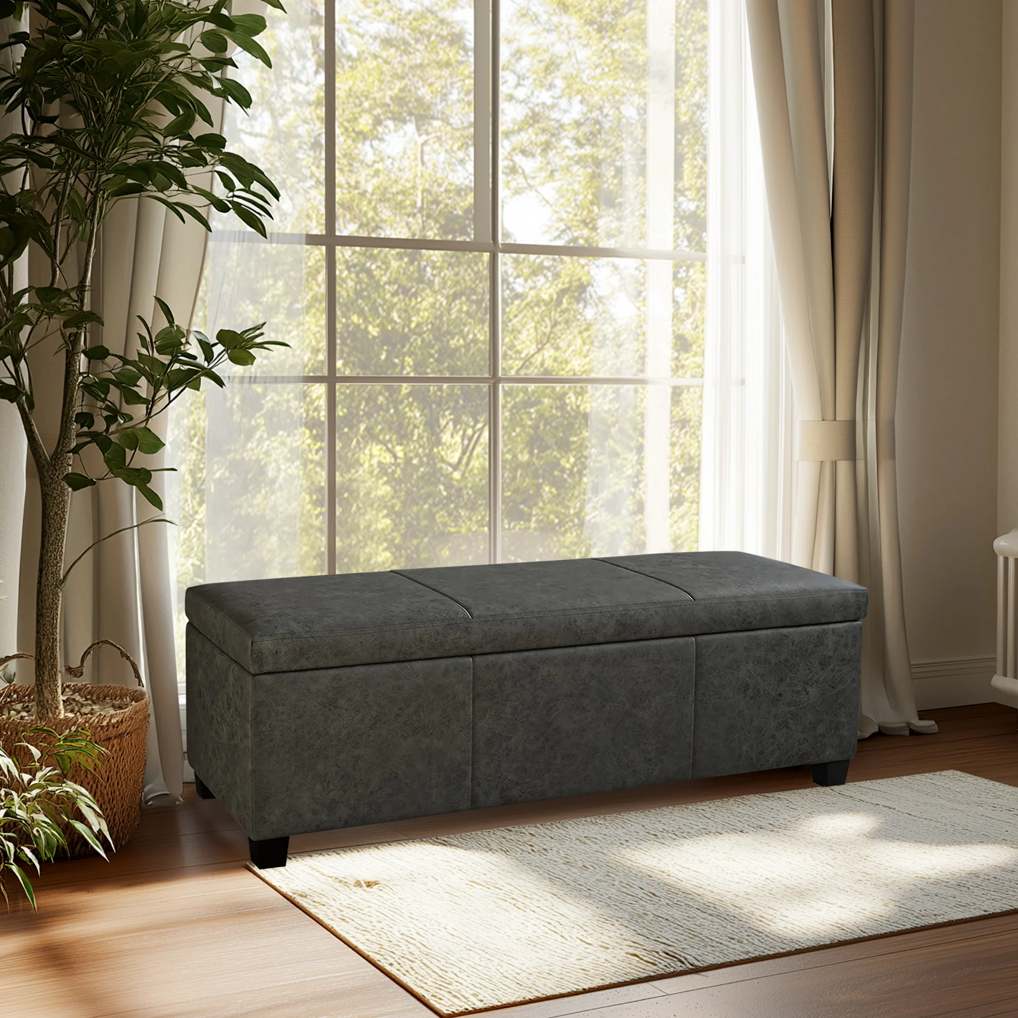 BELLEZE Storage Ottoman Bench Footstool - Amherst (Beige) - Image 38