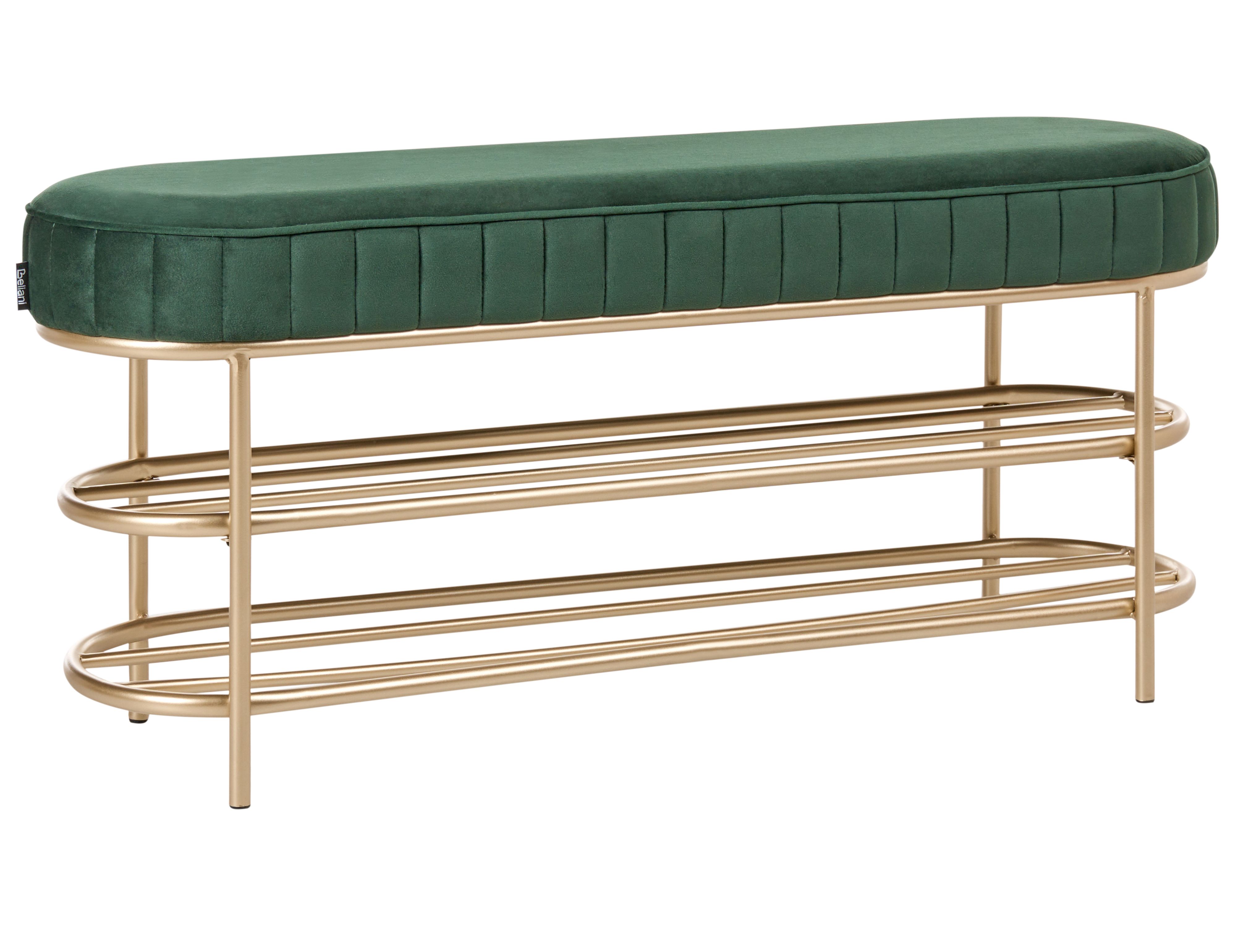 2 Tier Shoe Bench VERGENNES Velvet Emerald Green