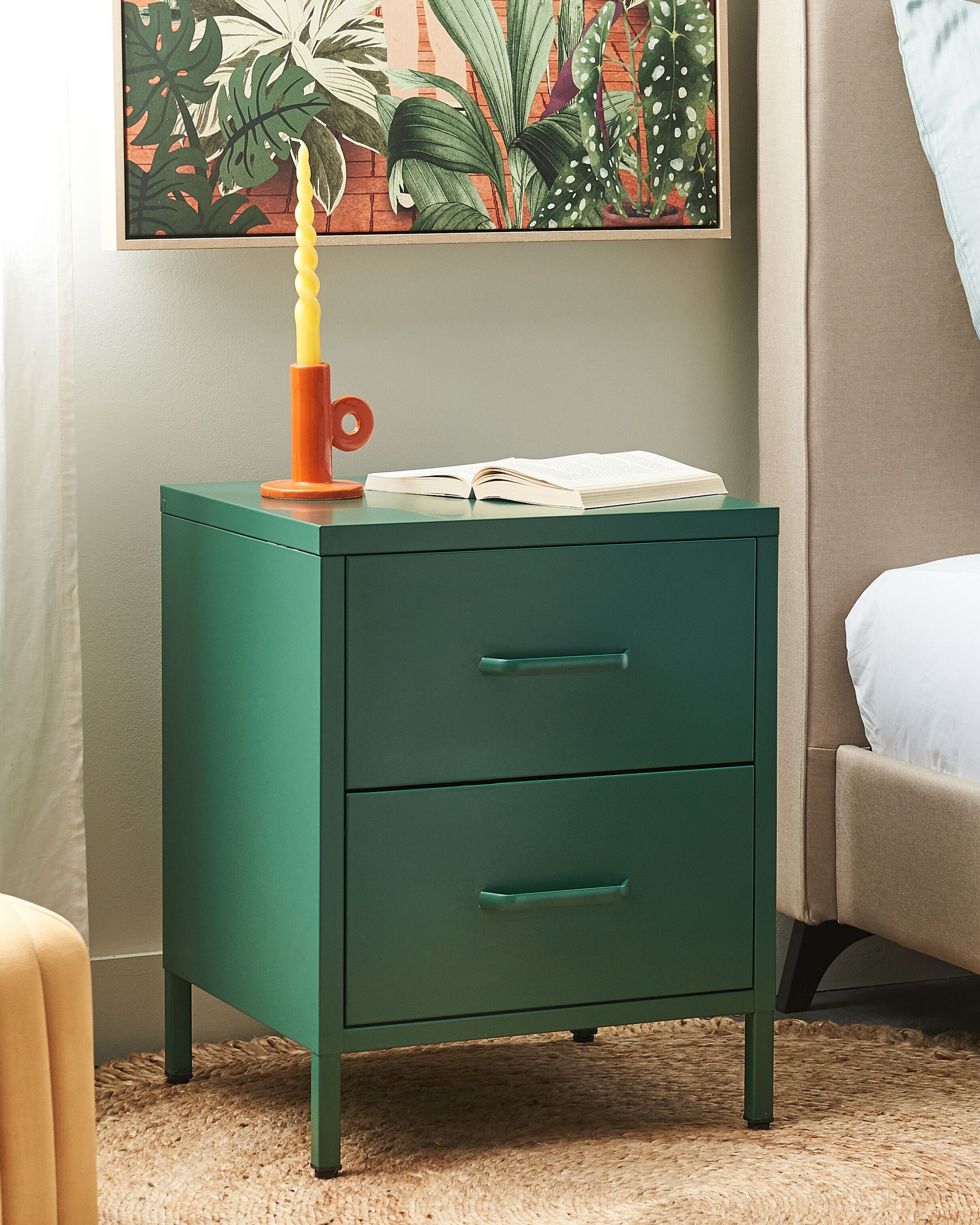 2 Drawer Bedside Table MALAVI Metal Green