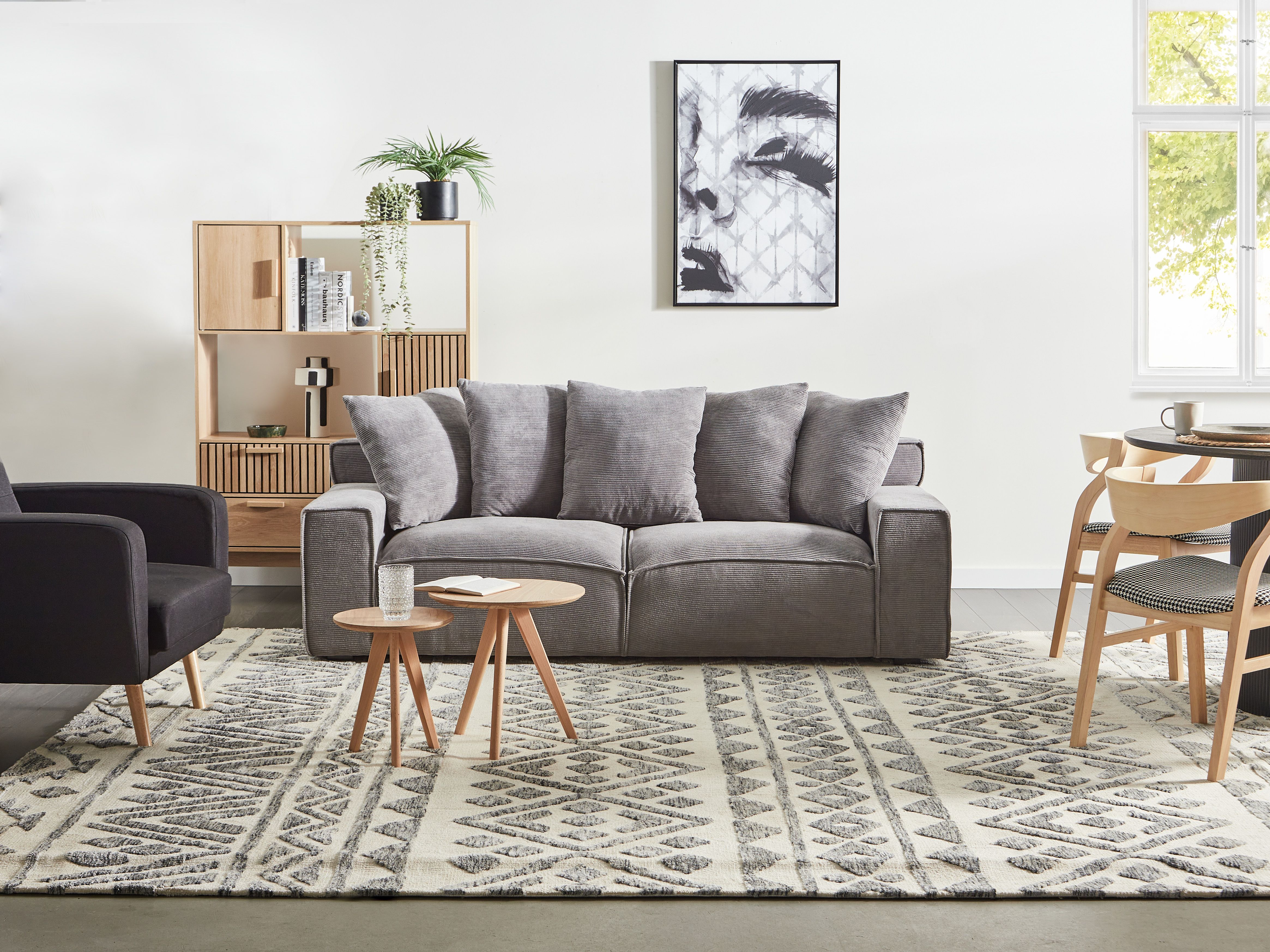 Sofa 3 Seater VISKAN Corduroy Dark Grey