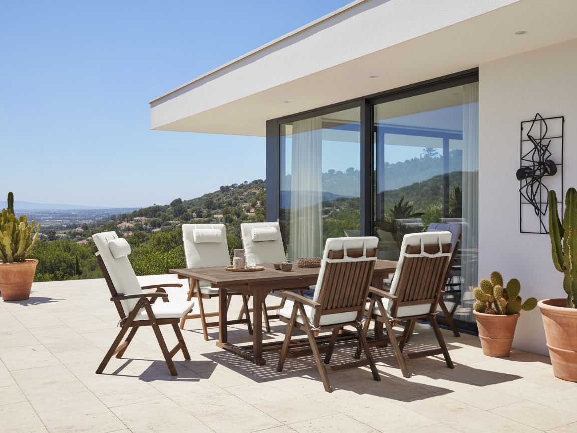 Garden Dining Set 6 Seater AMANTEA PREMIUM Acacia Wood Off-White