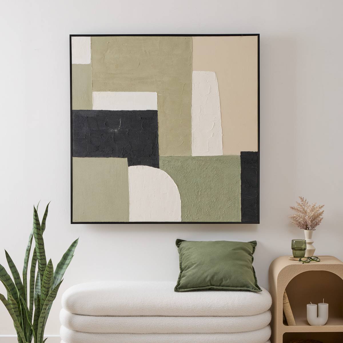 Framed Painting "Giacomo" Khaki Green, 100x100 cm