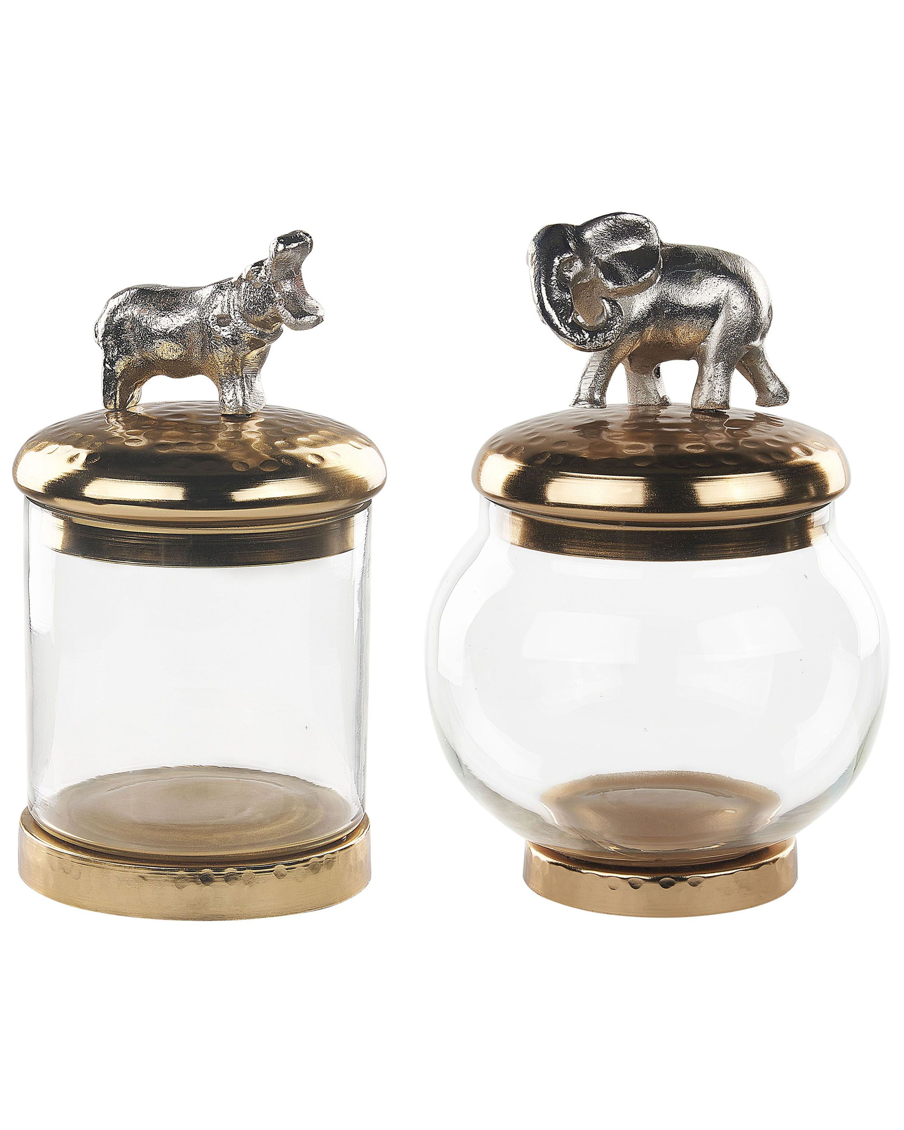 Set of 2 Trinket Boxes LAKI Glass Gold