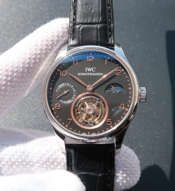 Replica IWC Portuguese Tourbillon Power Reserve Moonphase Gold Maker Black Dial - Top club