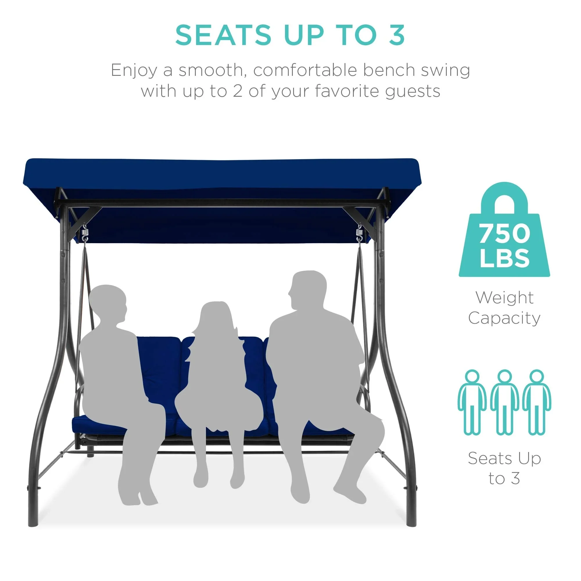 3-Seat Outdoor Large Converting Canopy Swing Glider - Image 9