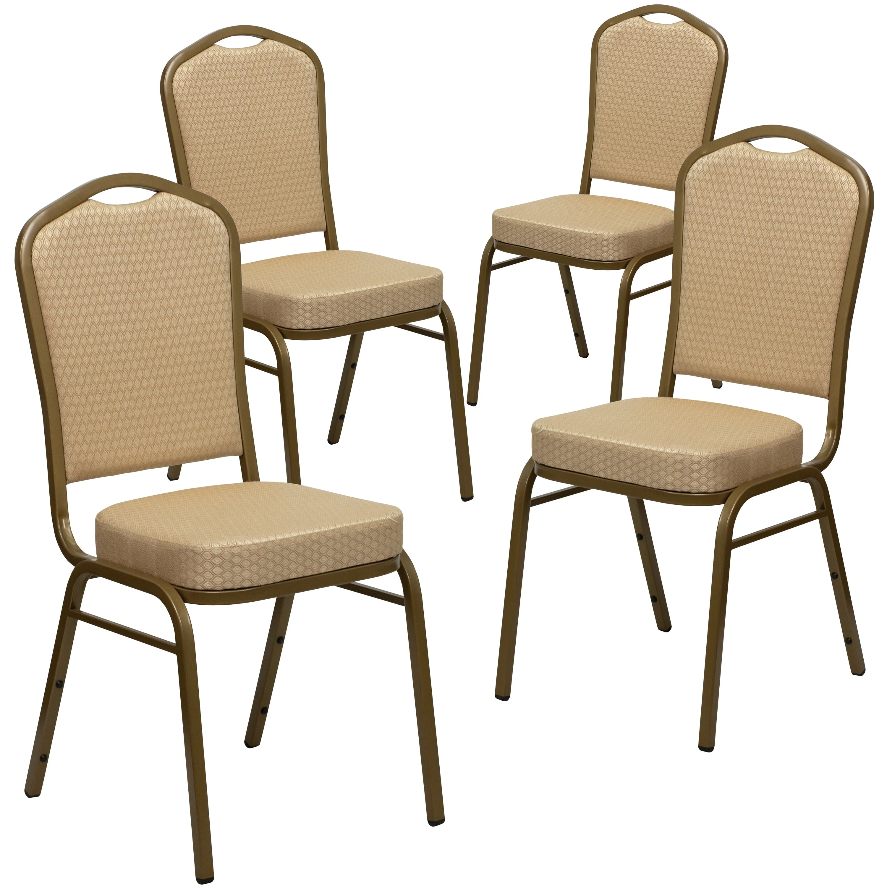 Flash Furniture 4 Pack HERCULES Series Crown Back Stacking Banquet Chair in Black Patterned Fabric - Gold Vein Frame - Image 2