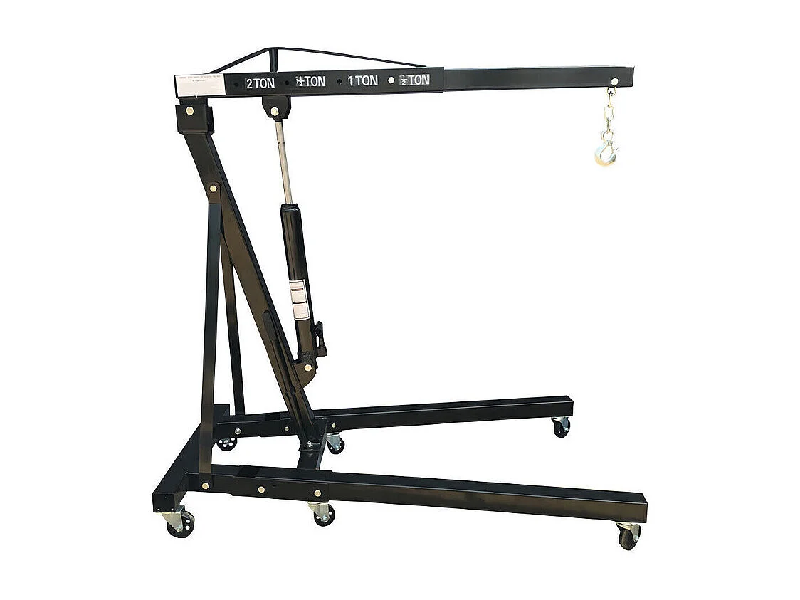 Grue d’atelier – charge max 2000 kg – levage 0-1830 mm - Hydraulique - Pliable - avec 6 roues pivotantes -  165x99x150CM