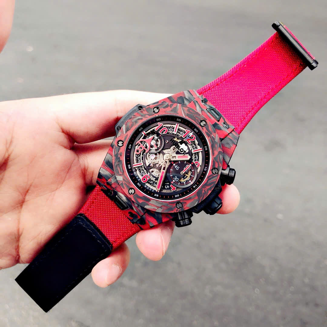 Hublot Big Bang Unico Red Carbon Replica Watches Best Quality Fabric Strap 45mm - Top club