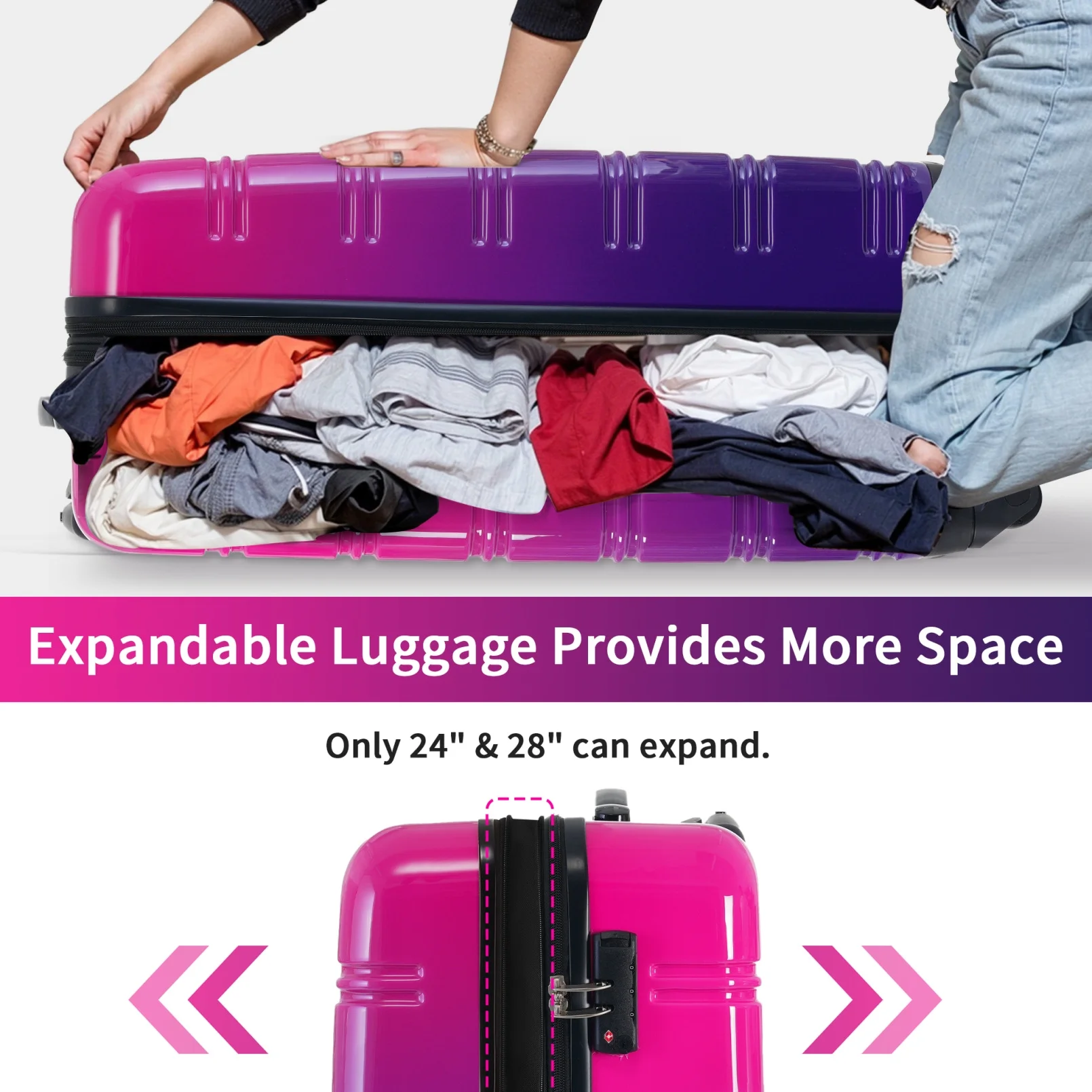 3 Piece Luggage Sets, Hard Shell Suitcase 20/24/28 Inches with TSA Lock and Spinner Wheels, Expandable Lightweight Travel Luggage for Men Women, Multicolor purple - Image 6