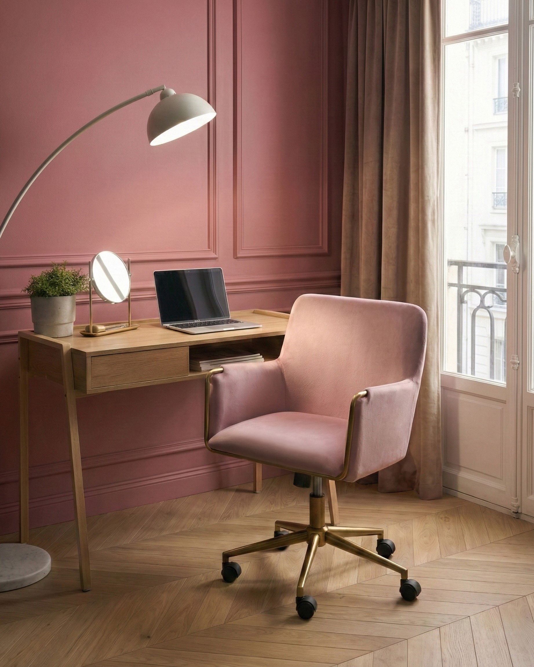 Desk Chair ALTONA Velvet Pastel Pink