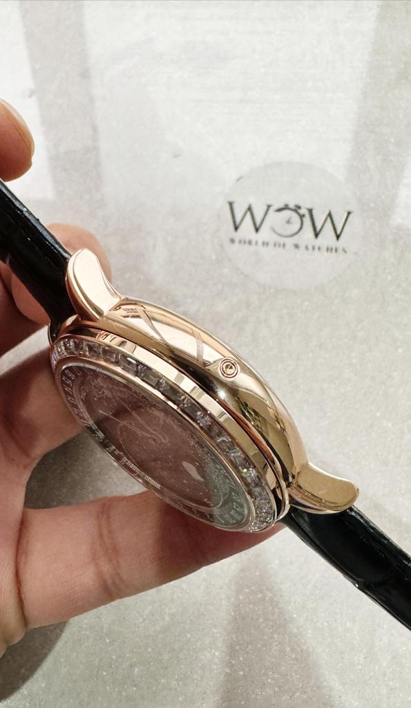 Replica PATEK PHILIPPE 6104P Moon RG Black Dial Diamond Bezel on Black Leather Strap A240 V2 - Top club