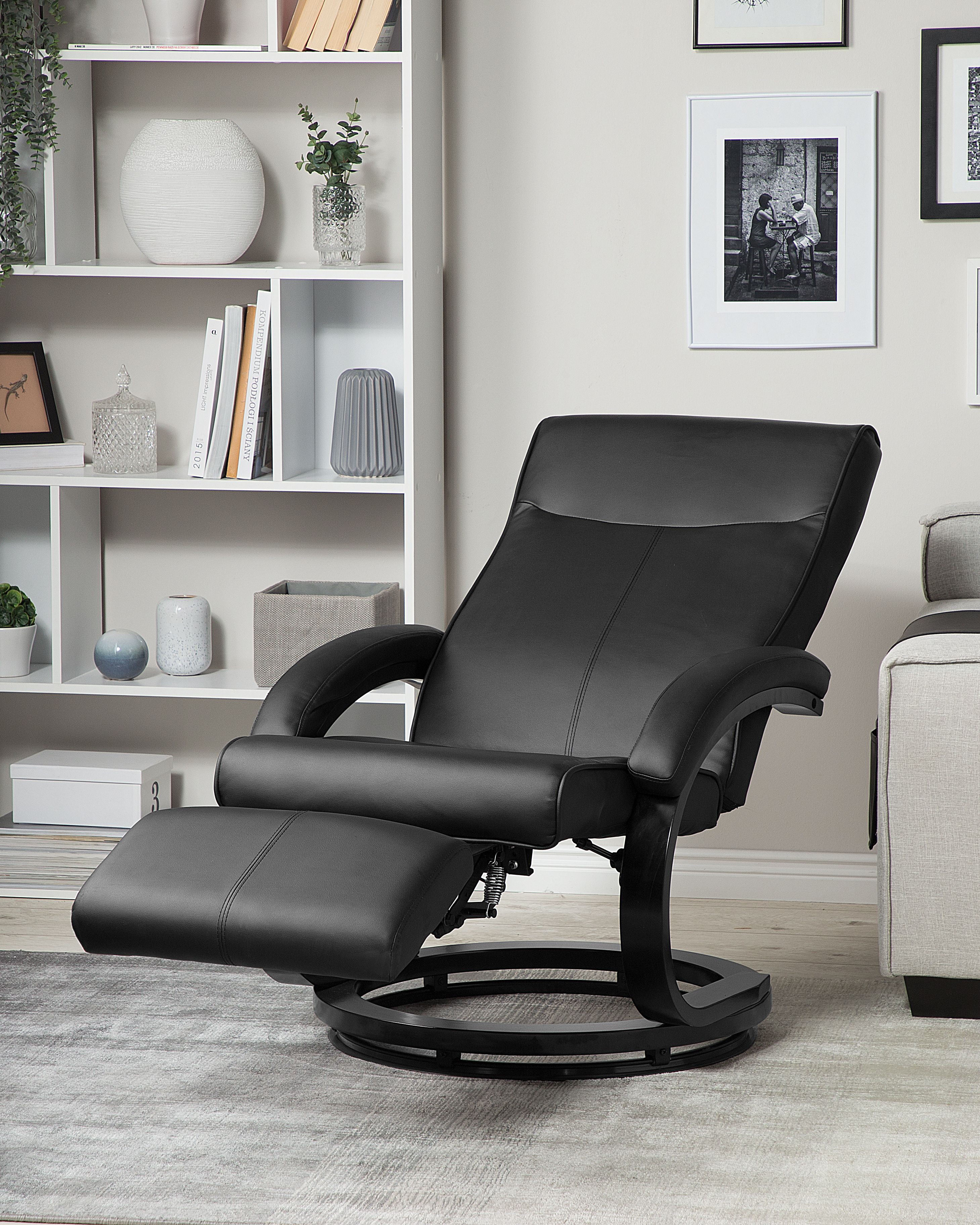 Recliner Chair MIGHT with Footrest Faux Leather Black