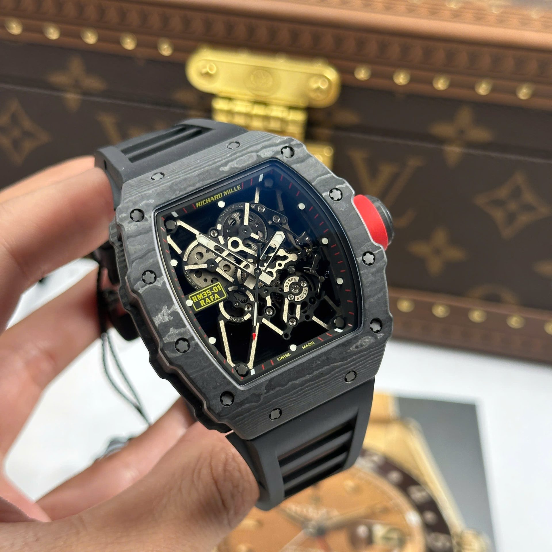 Richard Mille RM35-01 Rafael Nadal Carbon NTPT Replica Watches Black Rubber Strap ZF Factory 49,9x43mm - Top club