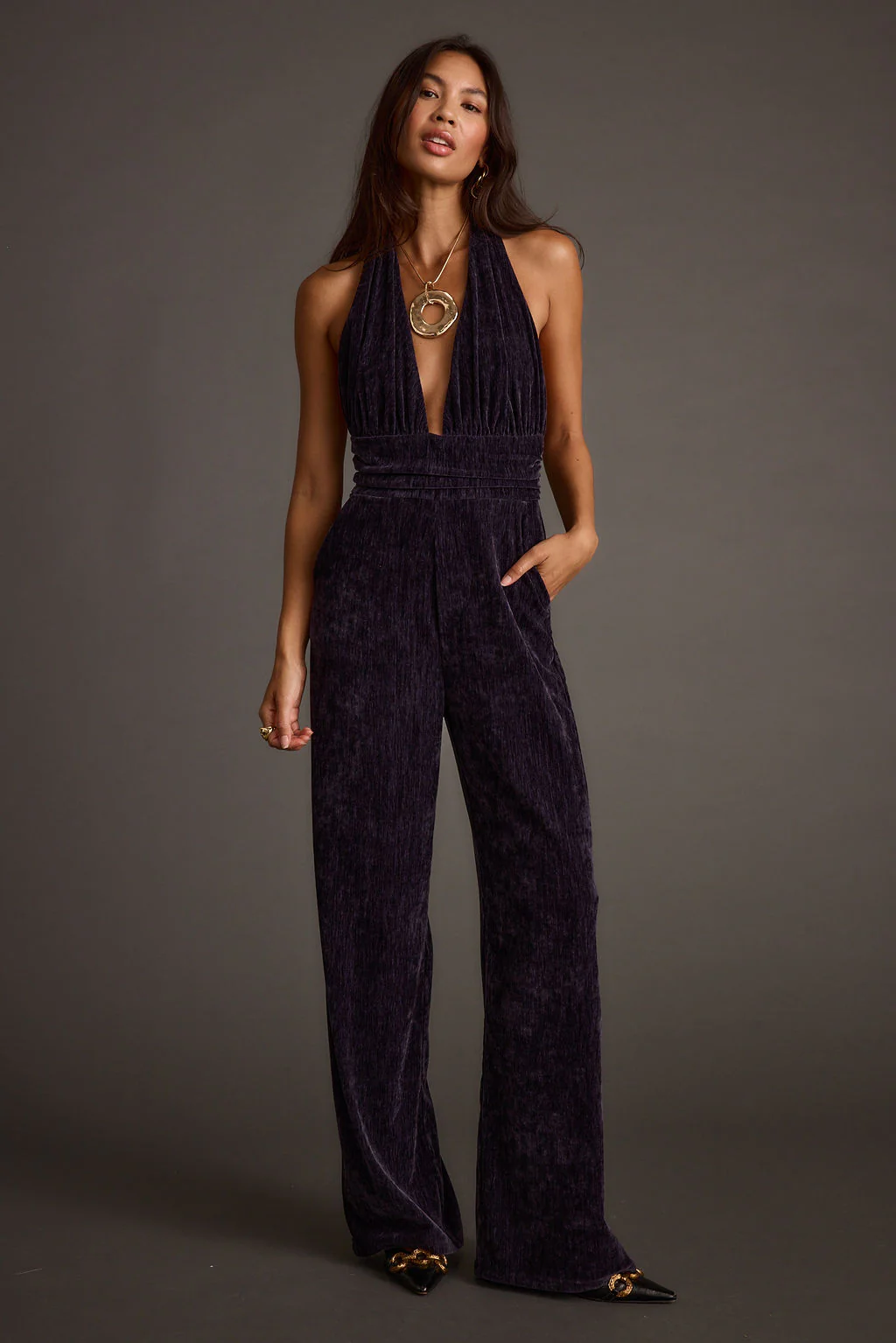 Limelight Midnight Velvet Halter Jumpsuit