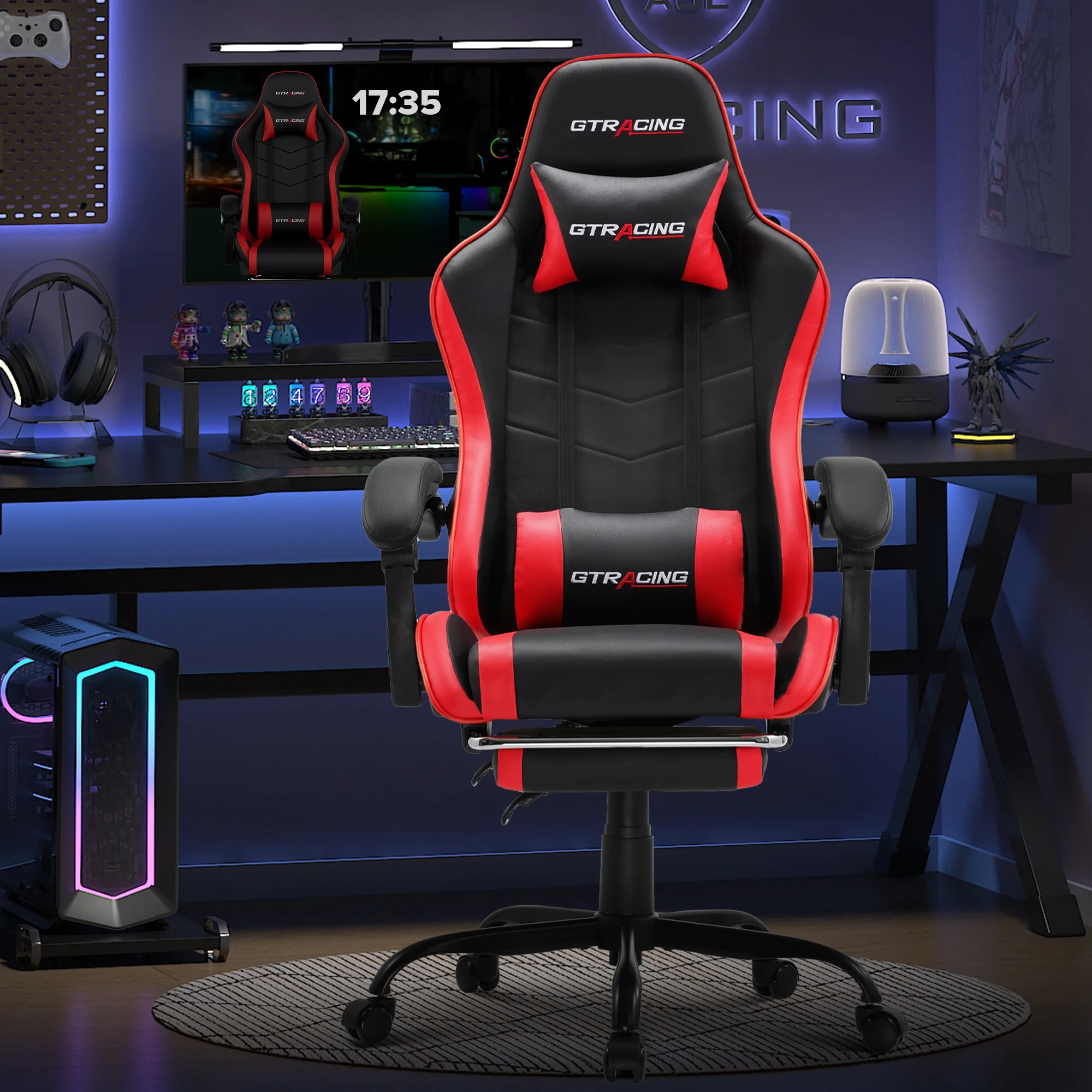 GTRACING GTWD-200 Ergonomic Gaming Chair with Adjustable Pillows and Footrest , White - Image 39