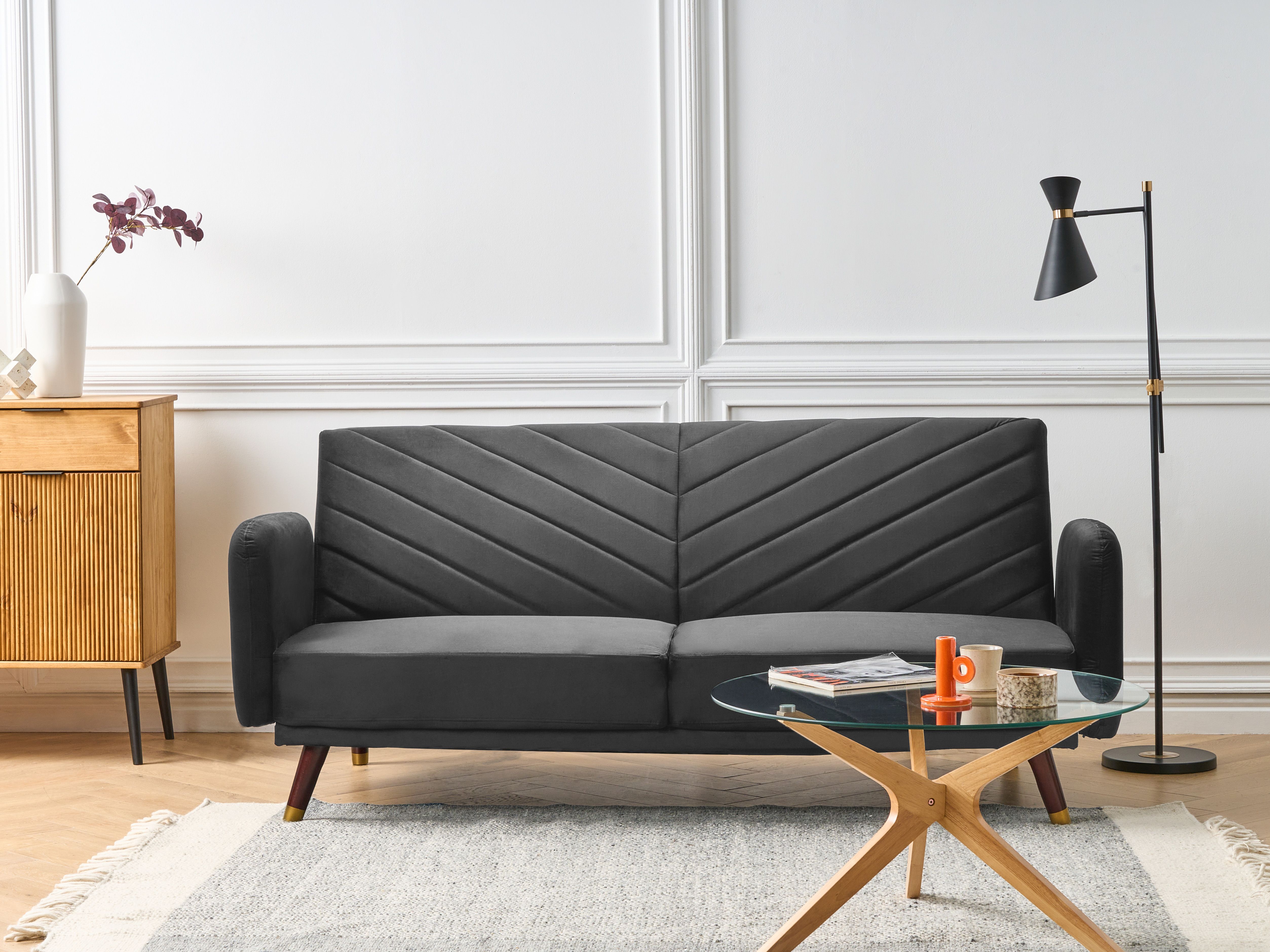 Sofa Bed 3 Seater SENJA Velvet Black