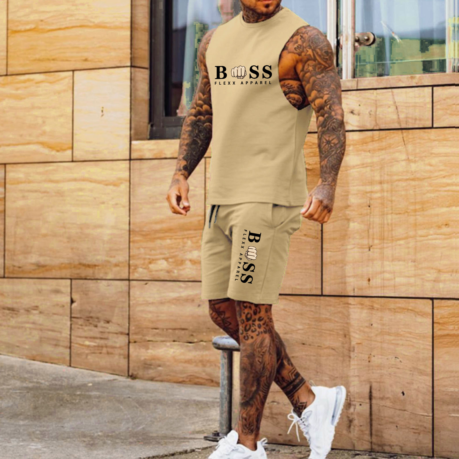 Suitmens Men's Casual Printed Tank Top Set