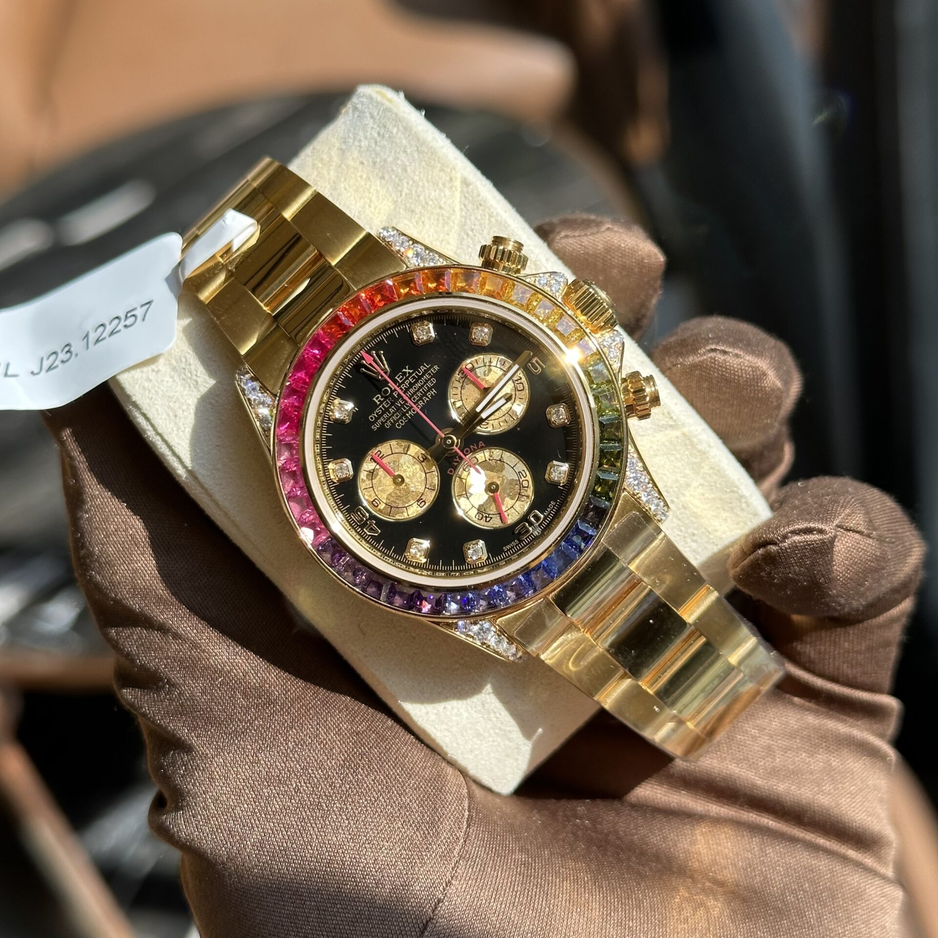 Rolex Replica Watch Daytona Rainbow Yellow Gold Wrapped Moissanite Diamonds TWF 40mm - Top club