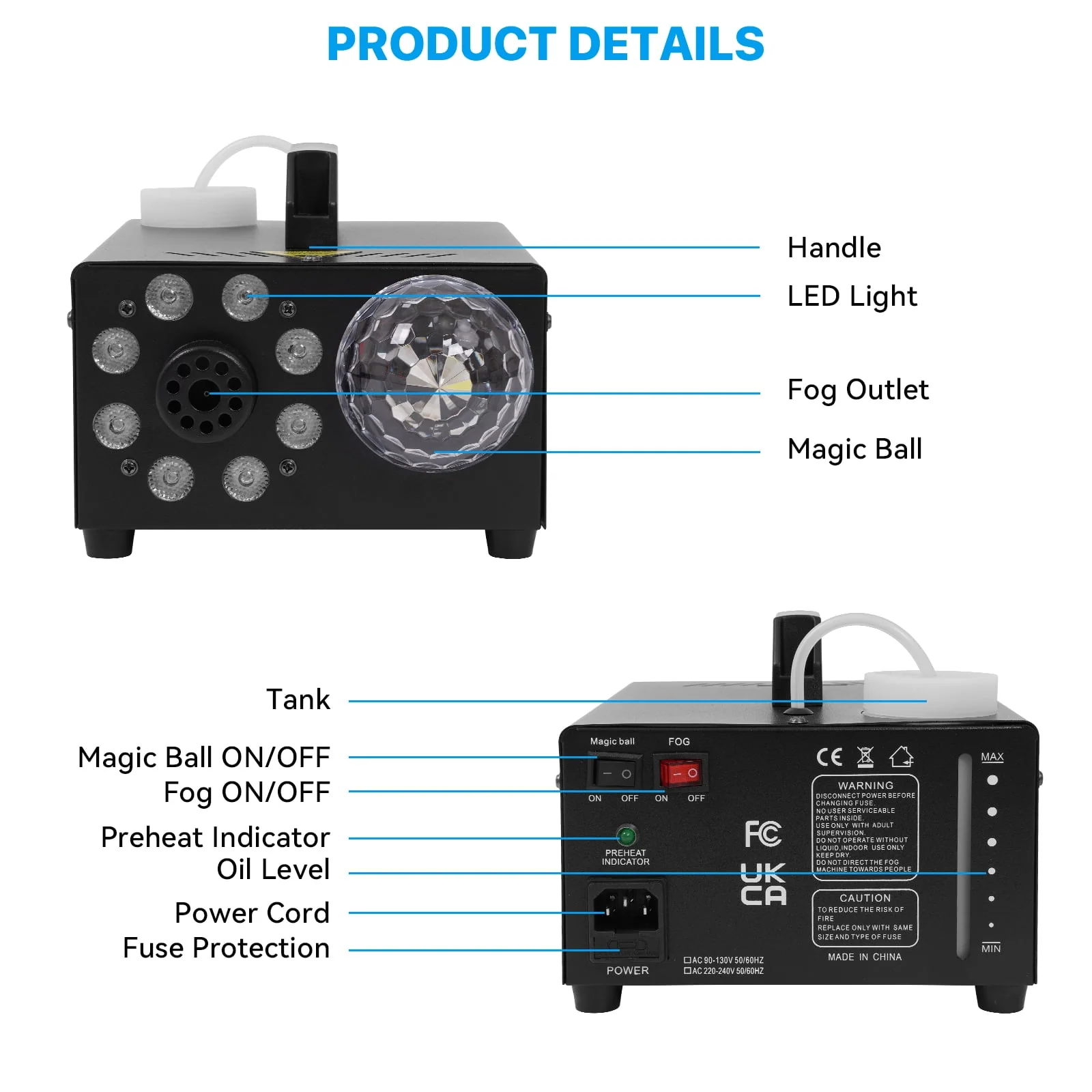 Yexmas 600W Fog Machine with Disco Ball & 8 RGB LED Lights – 2000CFM and Remote Control for Parties, Weddings, Halloween & DJ Events - Image 7 Yexmas 600W Fog Machine with Disco Ball & 8 RGB LED Lights – 2000CFM and Remote Control for Parties, Weddings, Halloween & DJ Events - Image 7