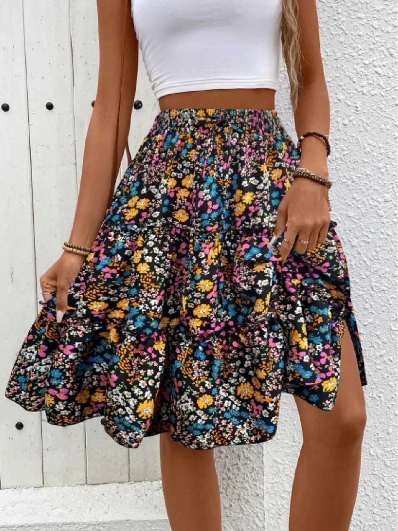 Floral Print Midi Skirt - ZKZOOK