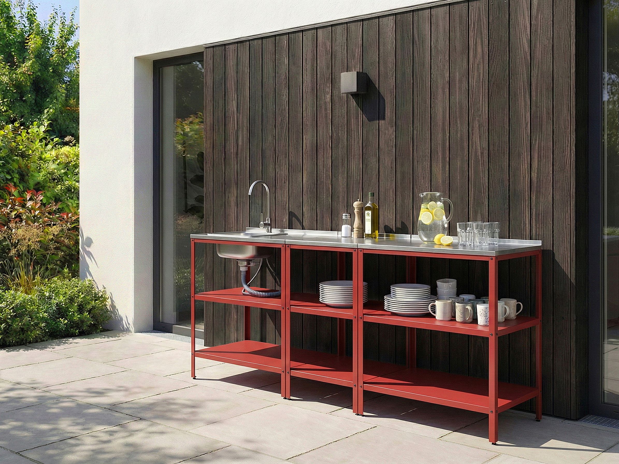 3 Piece Outdoor Kitchen Set with Sink VILAMA Metal Red