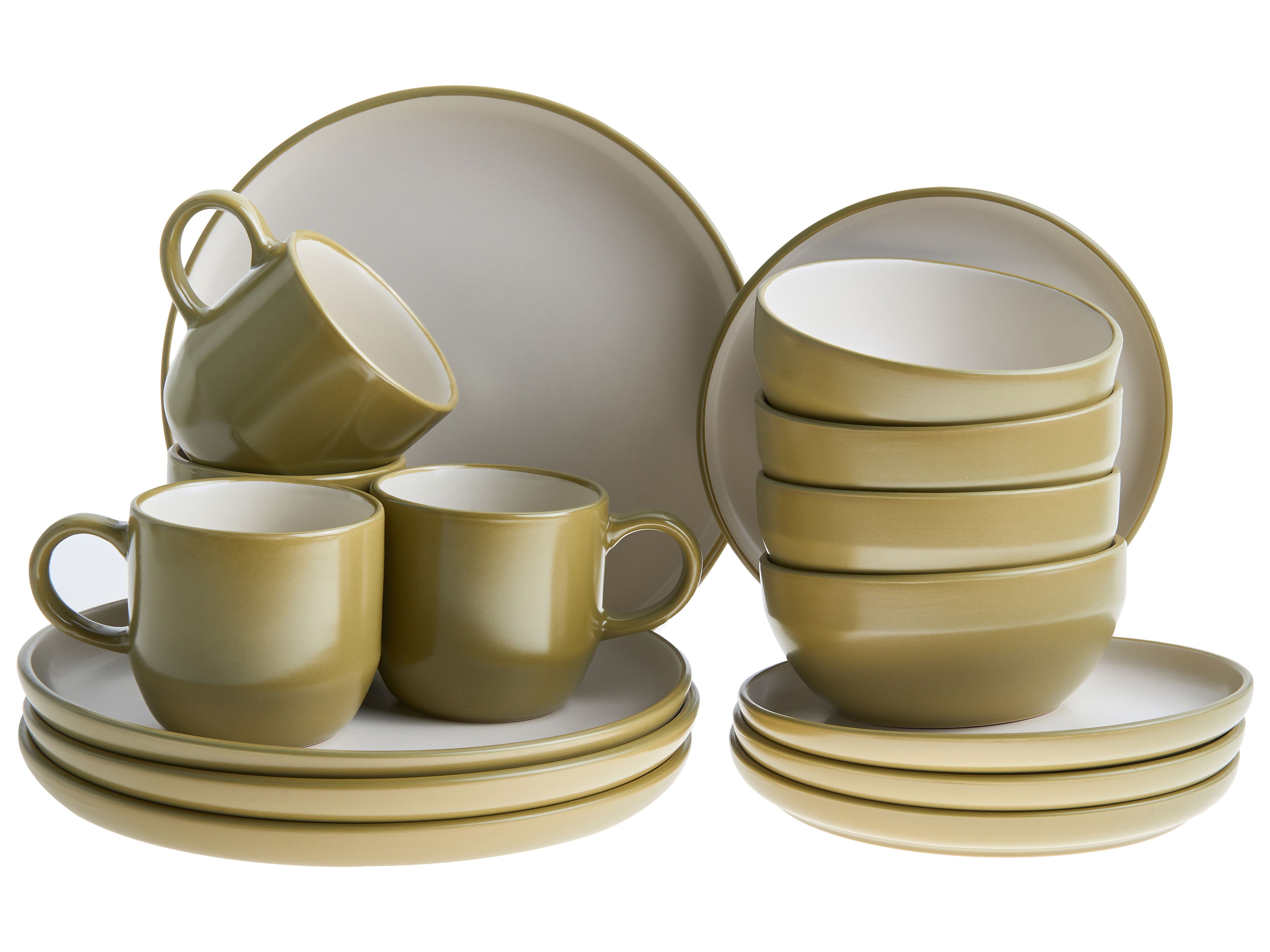 Set of 16 Dinnerware NUTMEG Stoneware Green