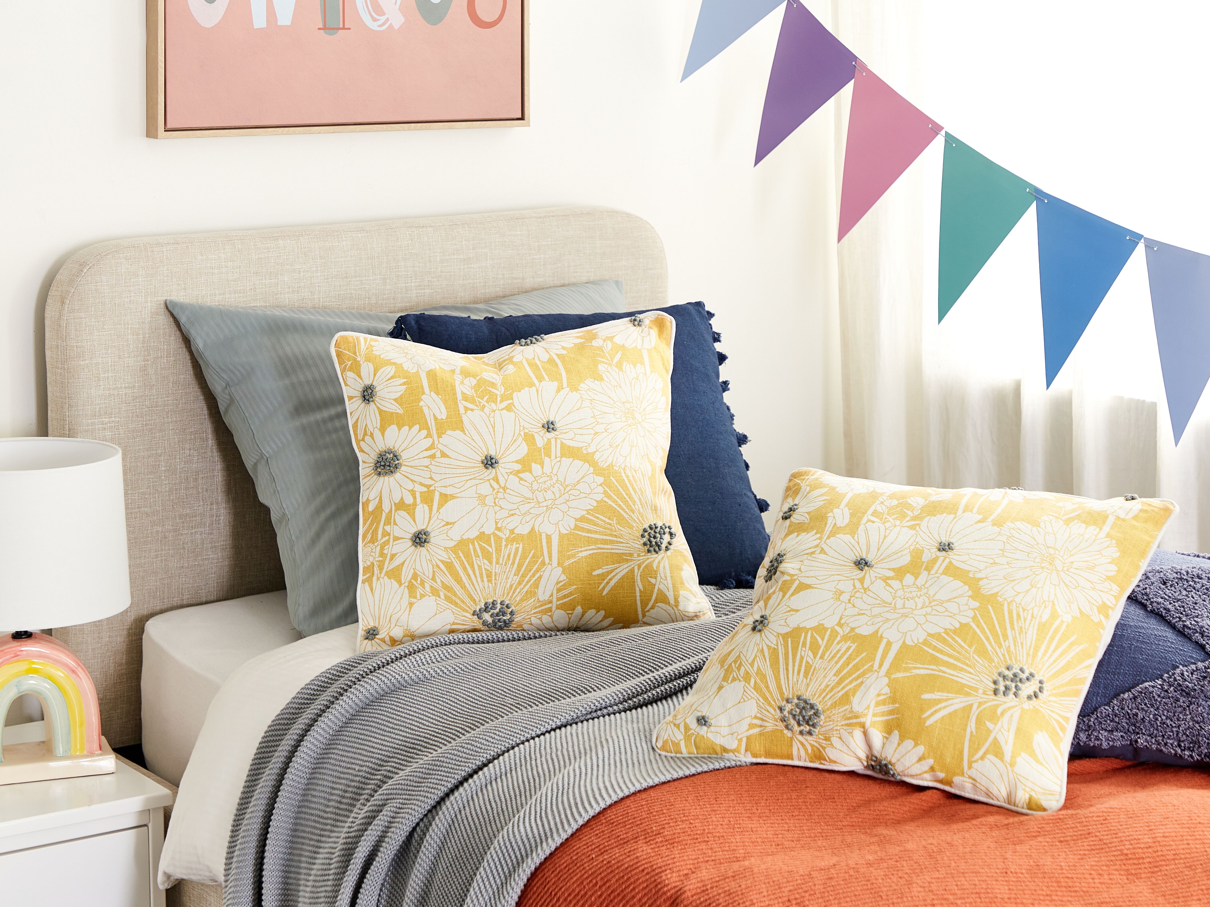 Set of 2 Decorative Cushions SCIRPUS Cotton 45 x 45 cm Yellow Floral Pattern