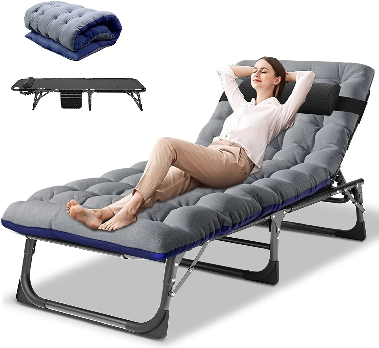 Slsy Folding Lounge Chair, 5-Position Adjustable Outdoor Reclining Chair, Folding Sleeping Bed Cot, Folding Chaise Lounge Chair for Pool Beach Patio Sunbathing - Image 6