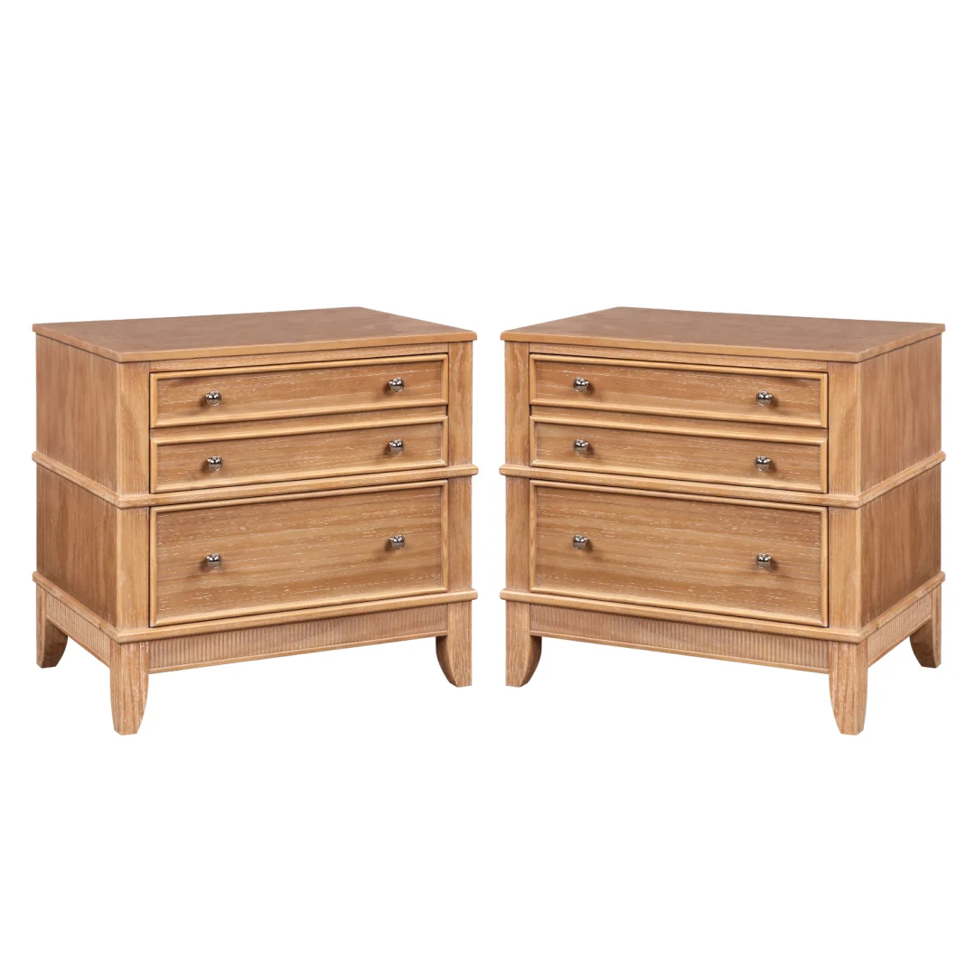 Tcbosik End Tables Set of 2, Bedside Table with 3 Storage Drawers, Night Stand for Small Space, Bedroom, Living Room, Natural - Image 4