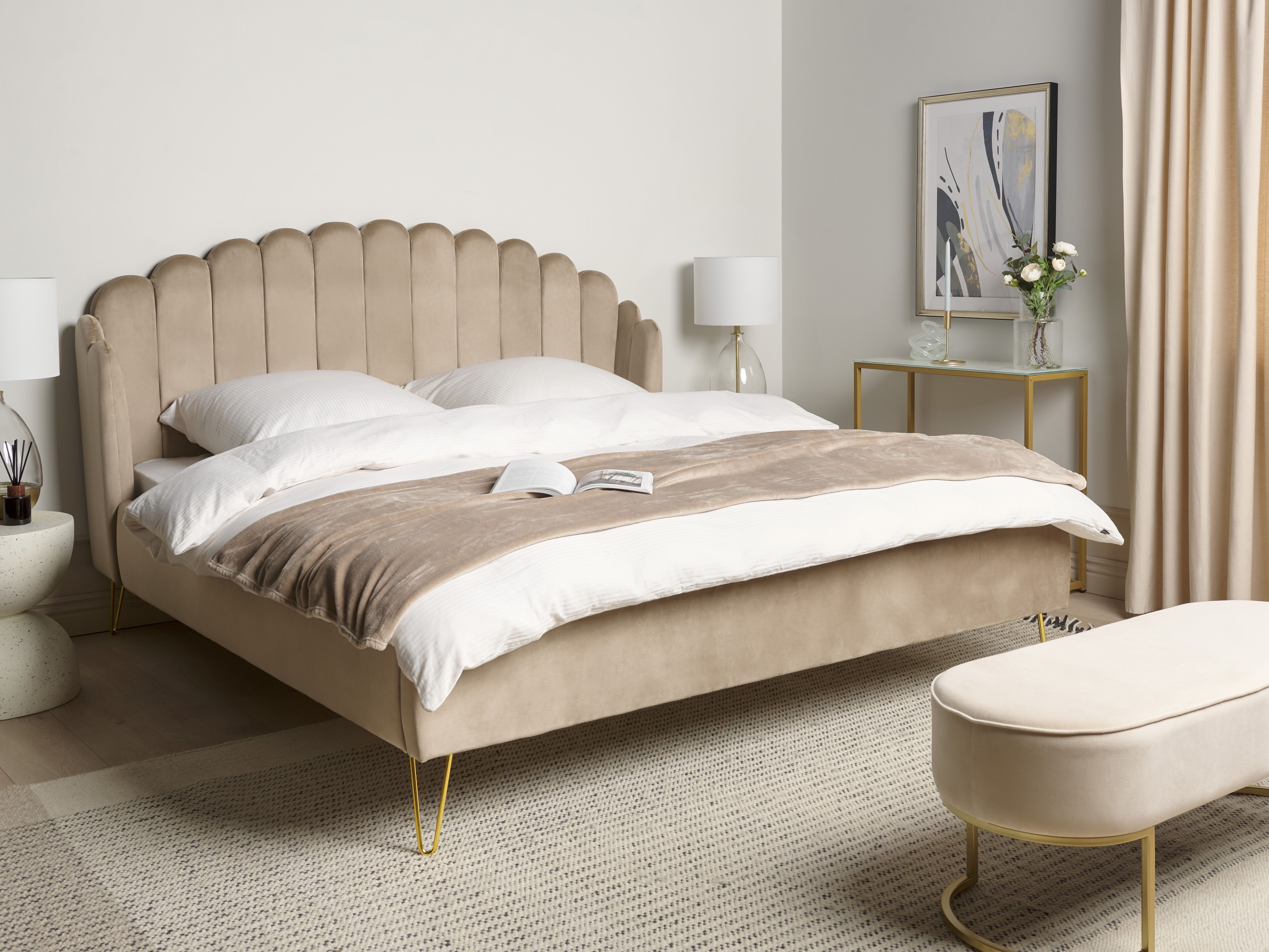 Bed Velvet AMBILLOU 180 x 200 cm (EU Super King) Taupe