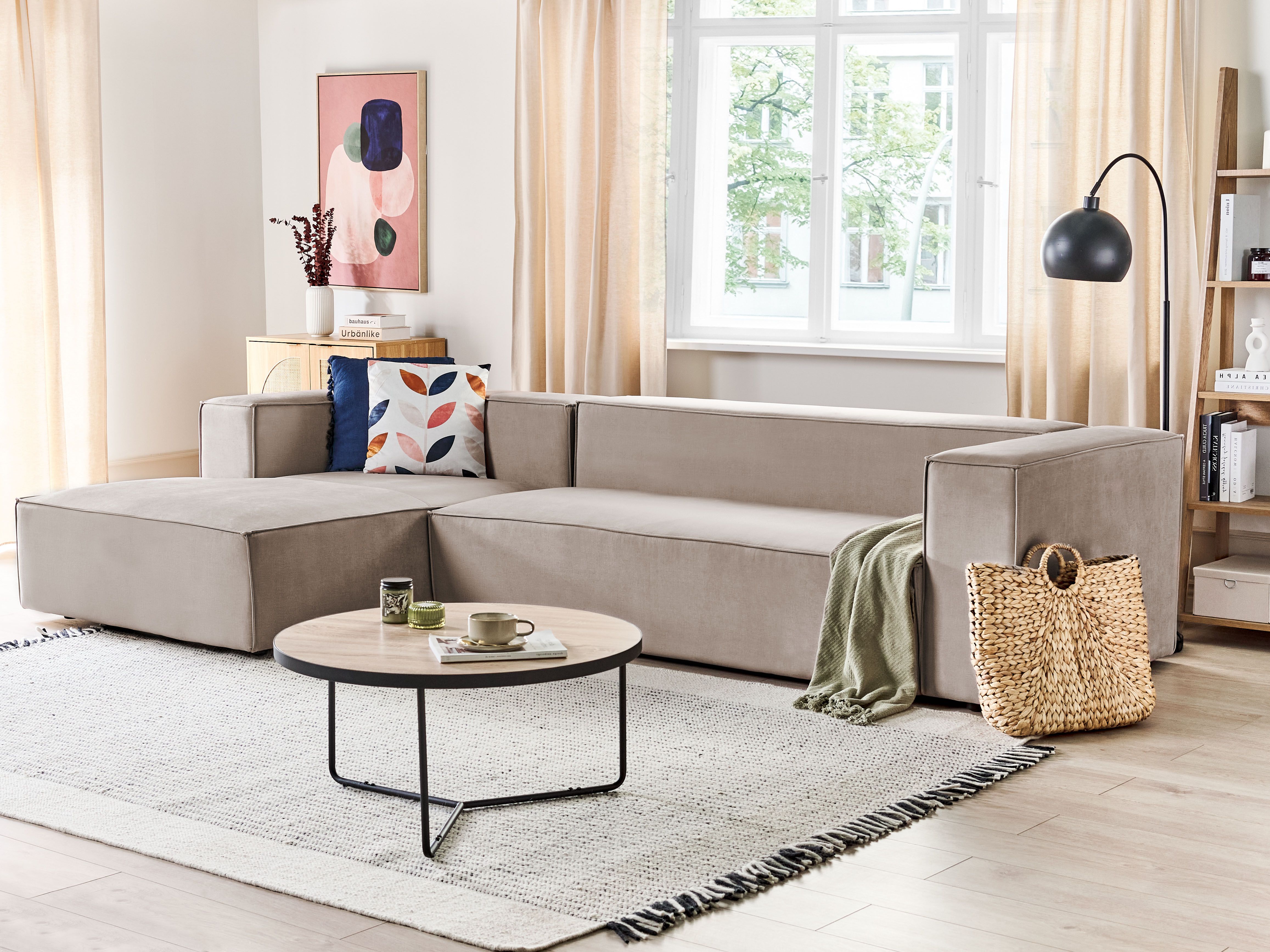 Corner Sofa 3 Seater VERNON Velvet Taupe Right Hand