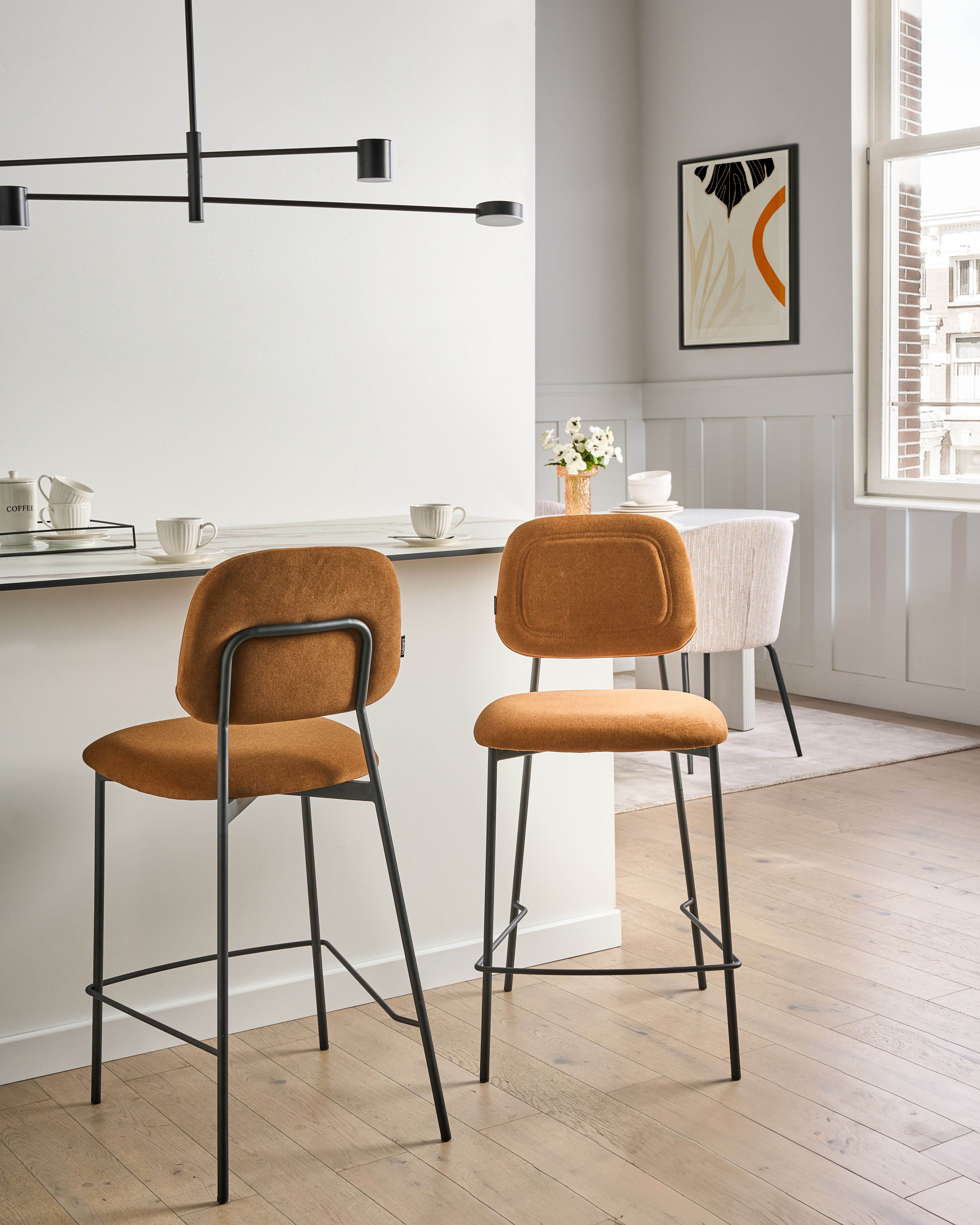 Set of 2 Bar Chairs DUETTE Velvet Golden Brown