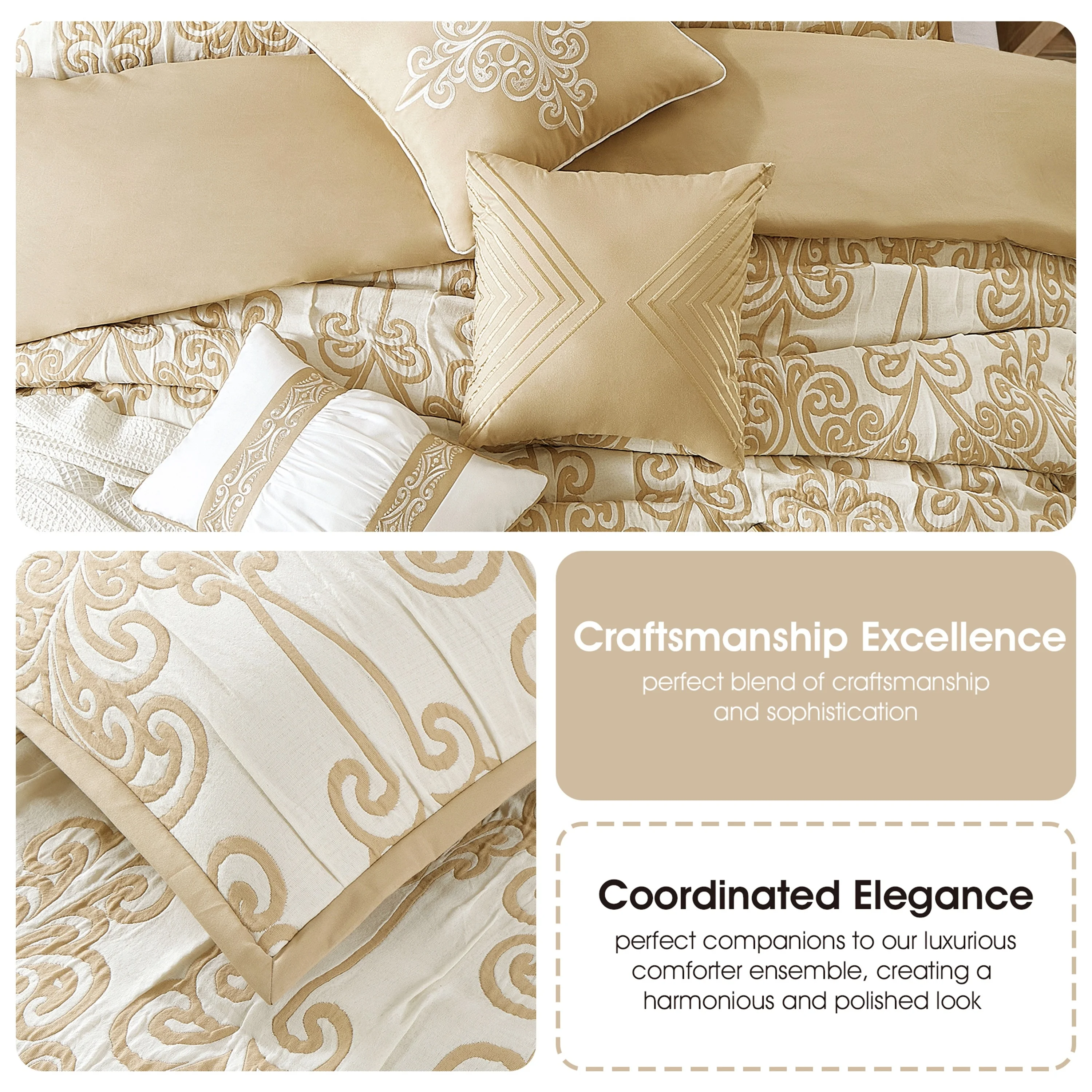 Lanco Smoke Grey Comforter Set California King Size, 9 Piece Jacquard Floral Bedding Set, All Season, Ultra-Soft, Matching Pillows & Shams, Bed Skirt - Image 40