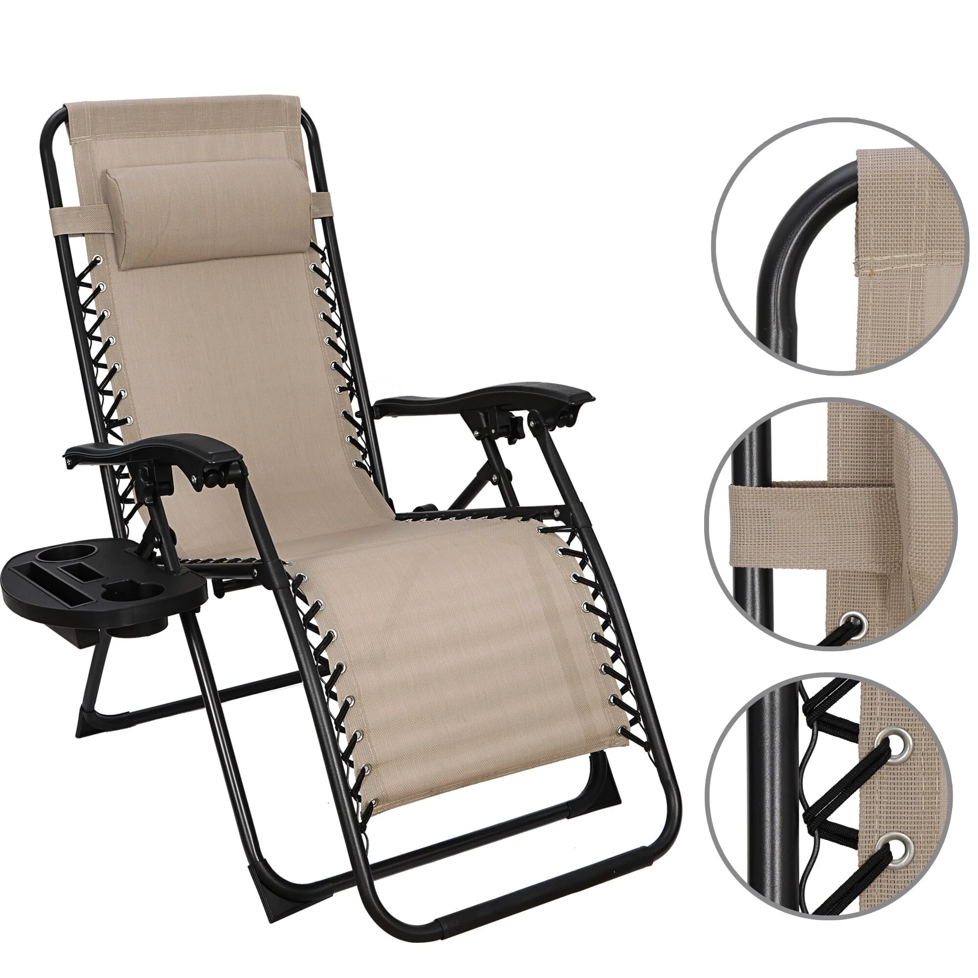HomGarden 2 Pack Steel Zero-Gravity Chair - Beige - Image 8