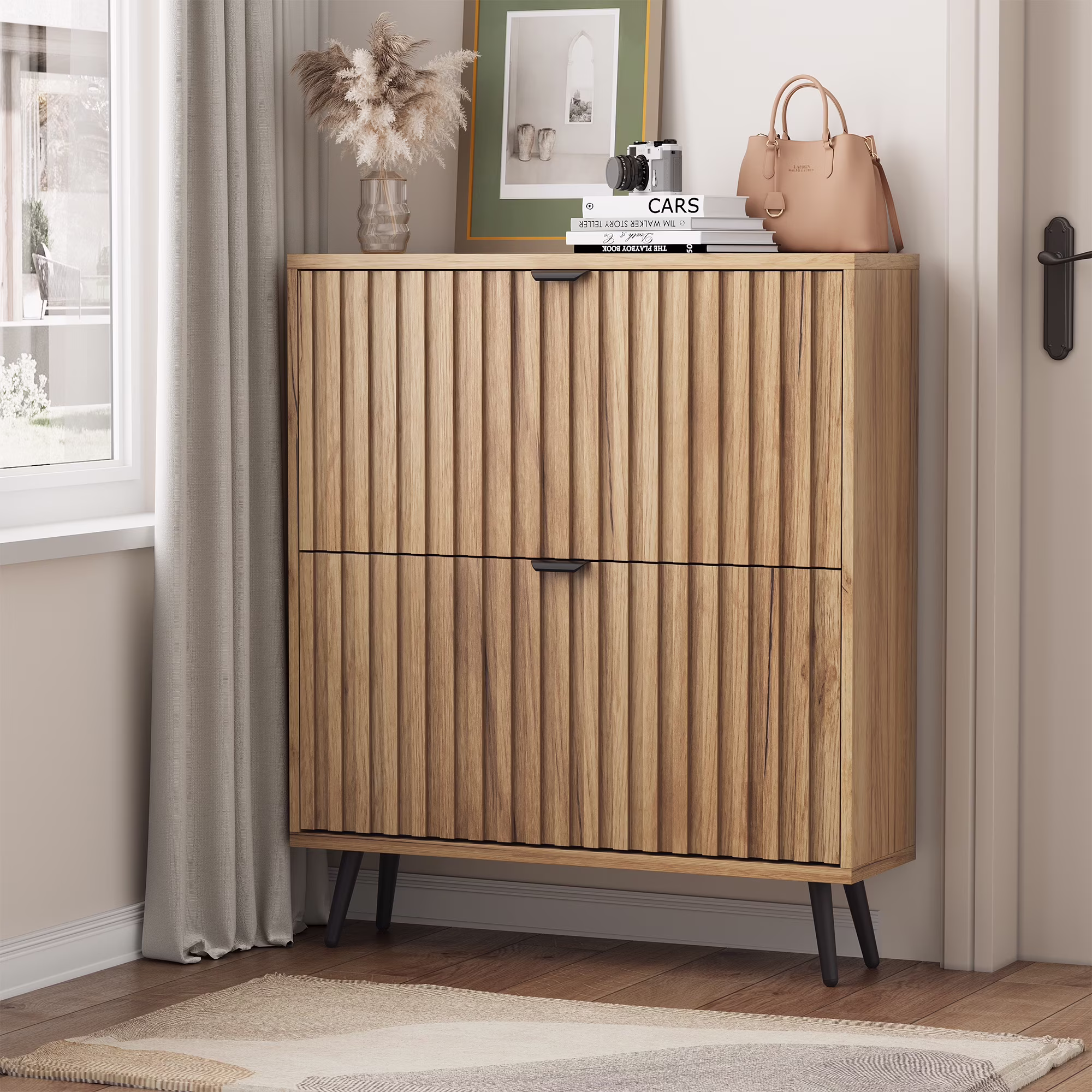 Smart FENDEE Shoe Cabinet with 2 Flip Drawers Freestanding 24 Pair Shoe Storage Cabinet for Entryway - Image 3