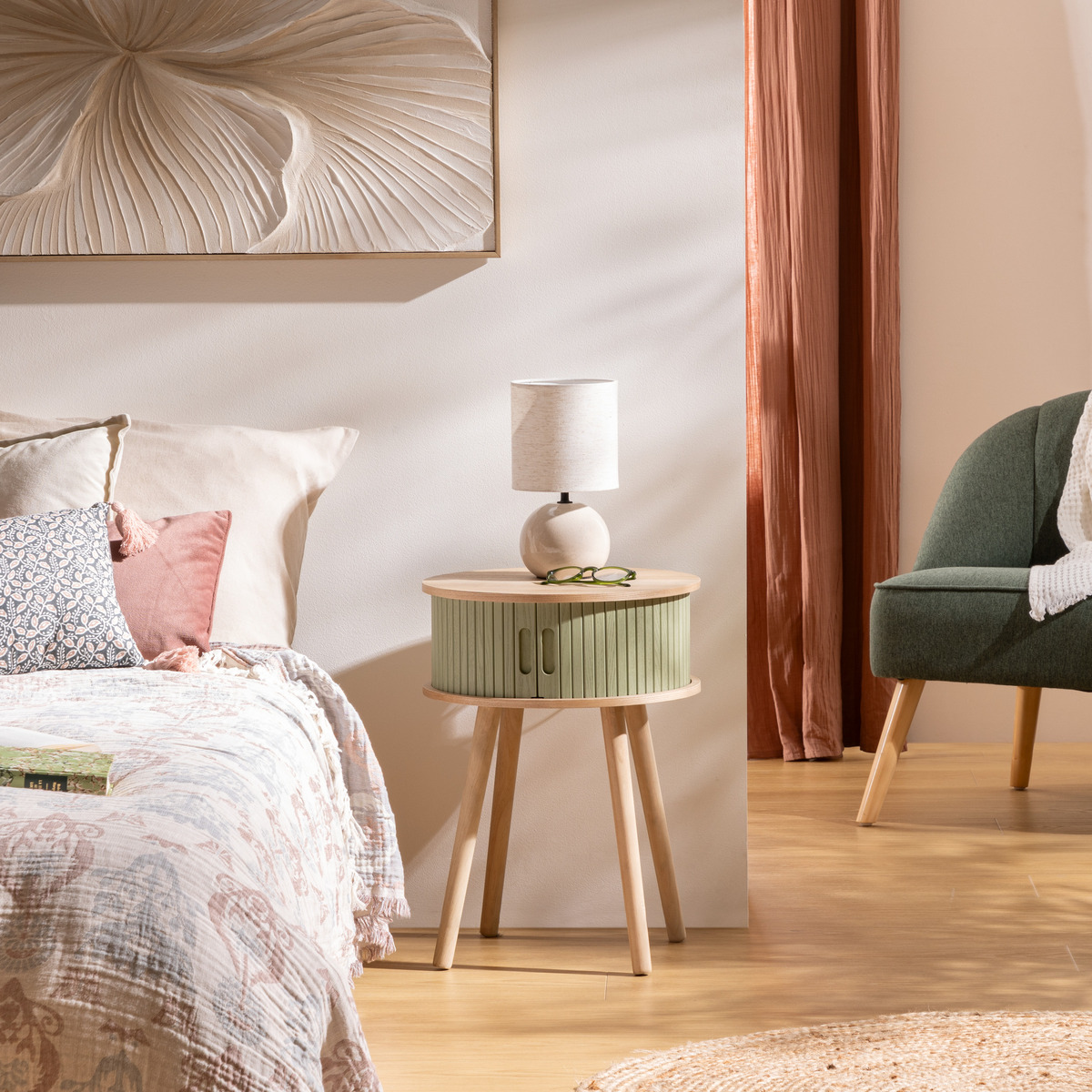 2-door nightstand "Nysos" Olive Green, 54x40x40 cm